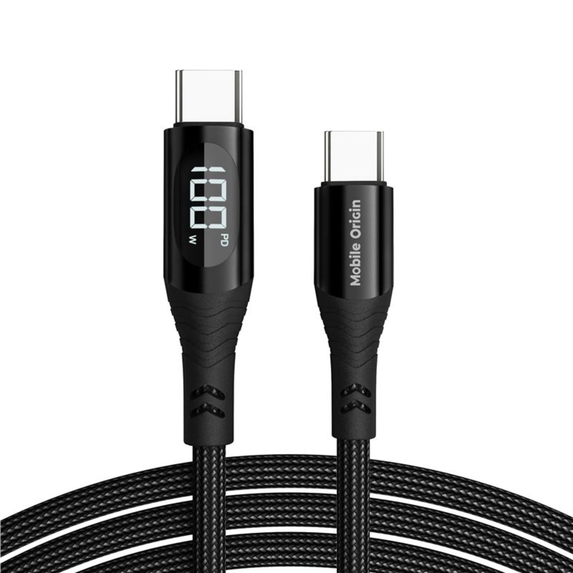 USB-C Kabel, Type-C, Ladekabel, geflochten, digitales Display