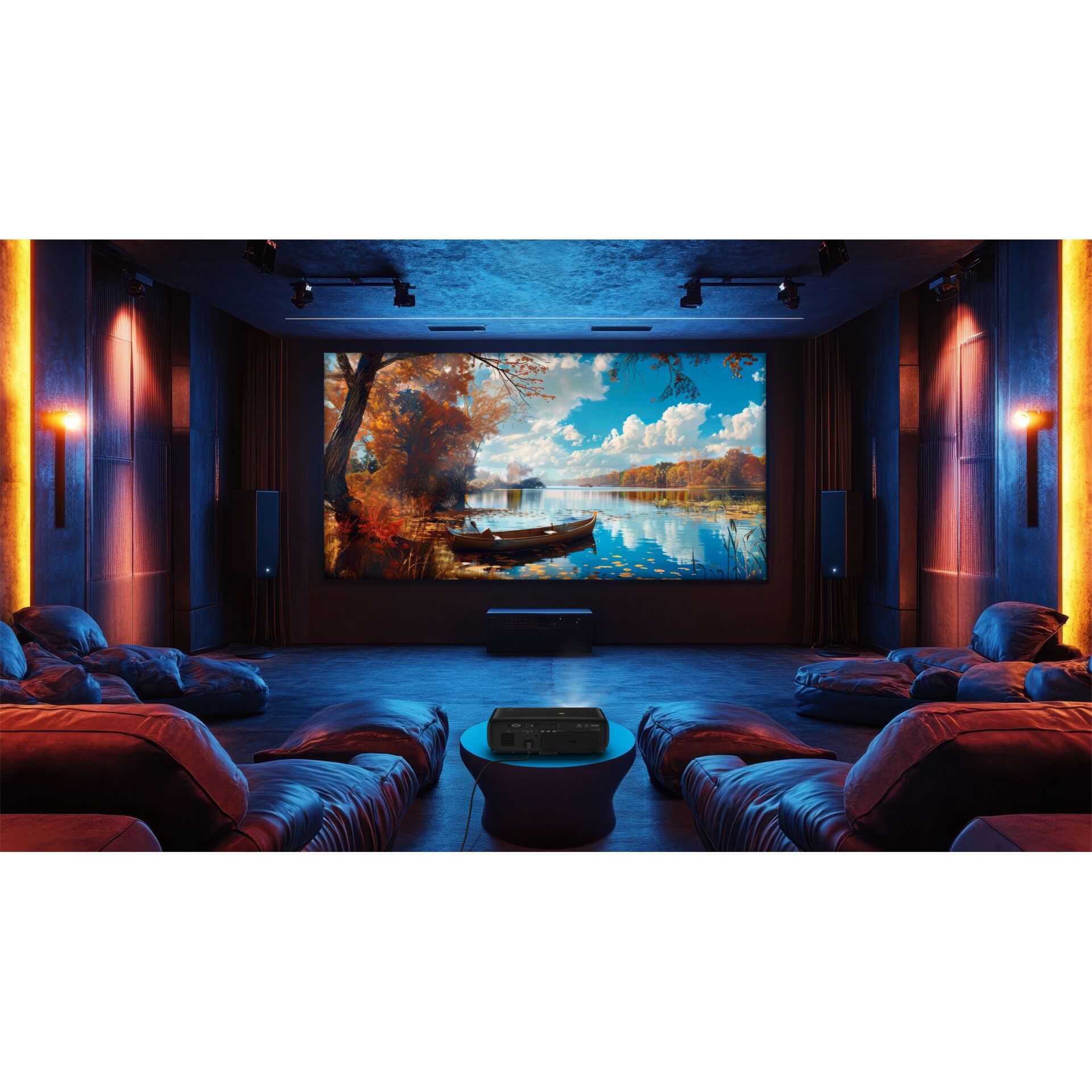 Heimkino, Projektor, Leinwandbild, Lichtstimmung, Sessel