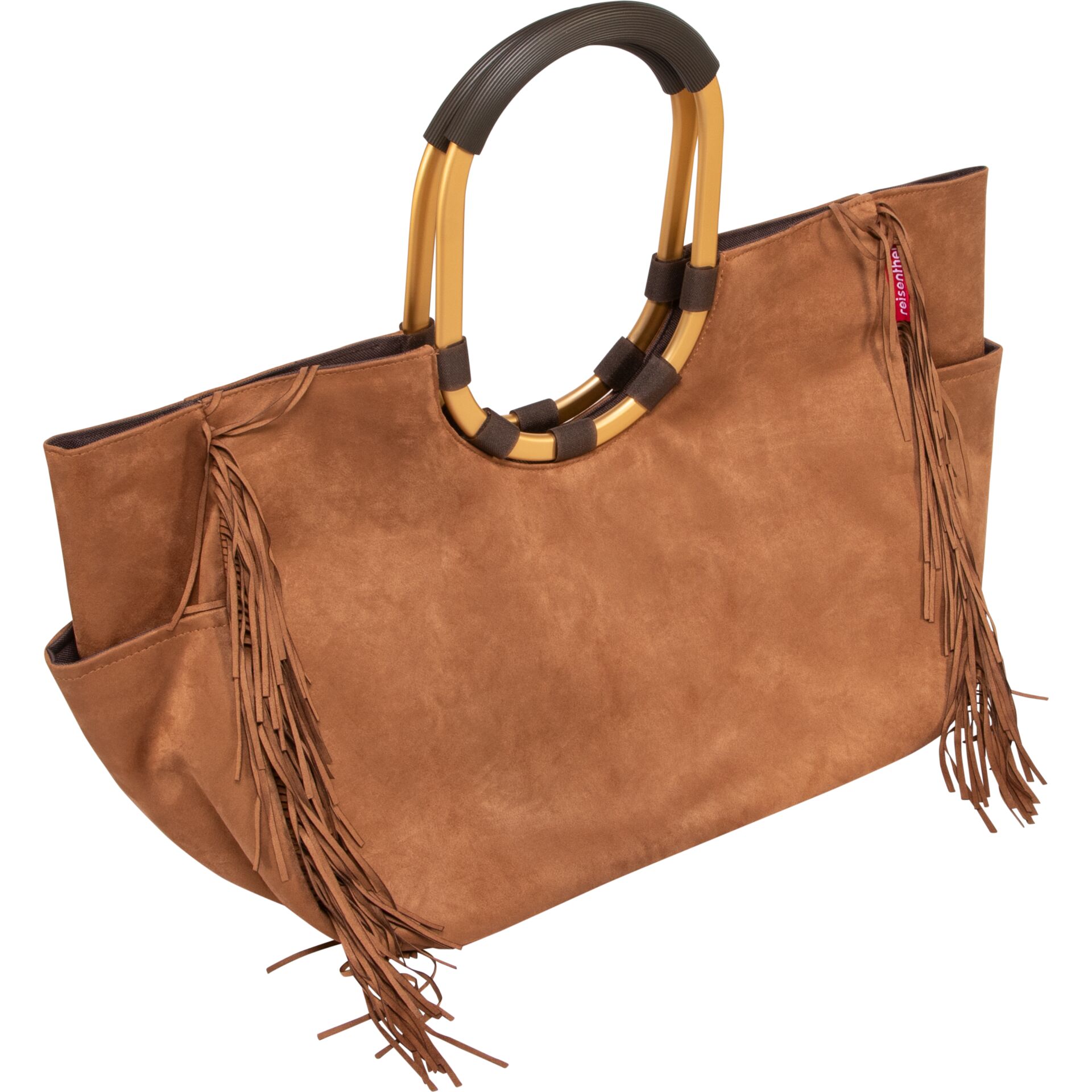 Handtasche, braune Tasche, Fransen, Lederimitat Tasche, Holzimitat Griffe