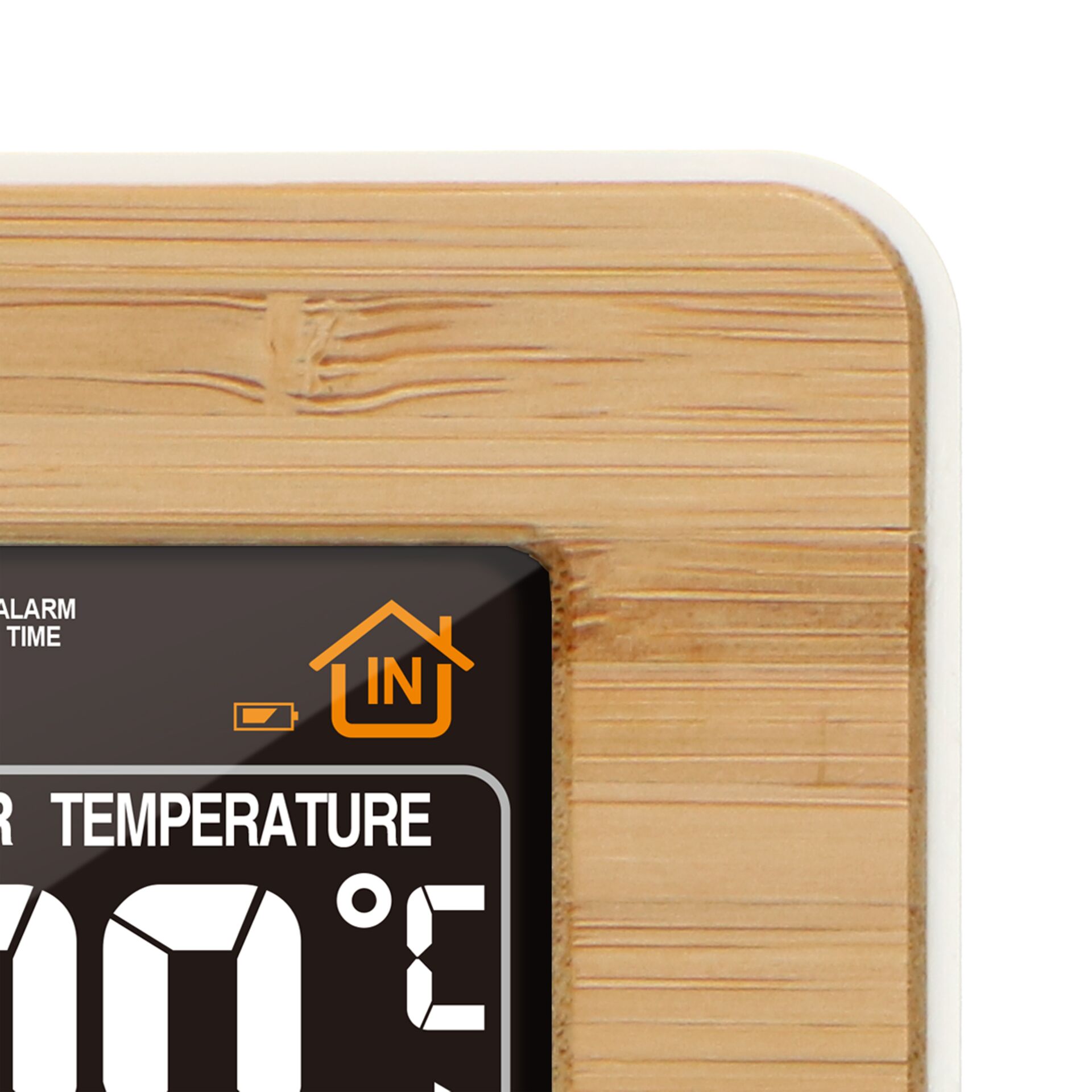 Thermometer, digital, Temperatur, Holzrahmen, Haus-Symbol