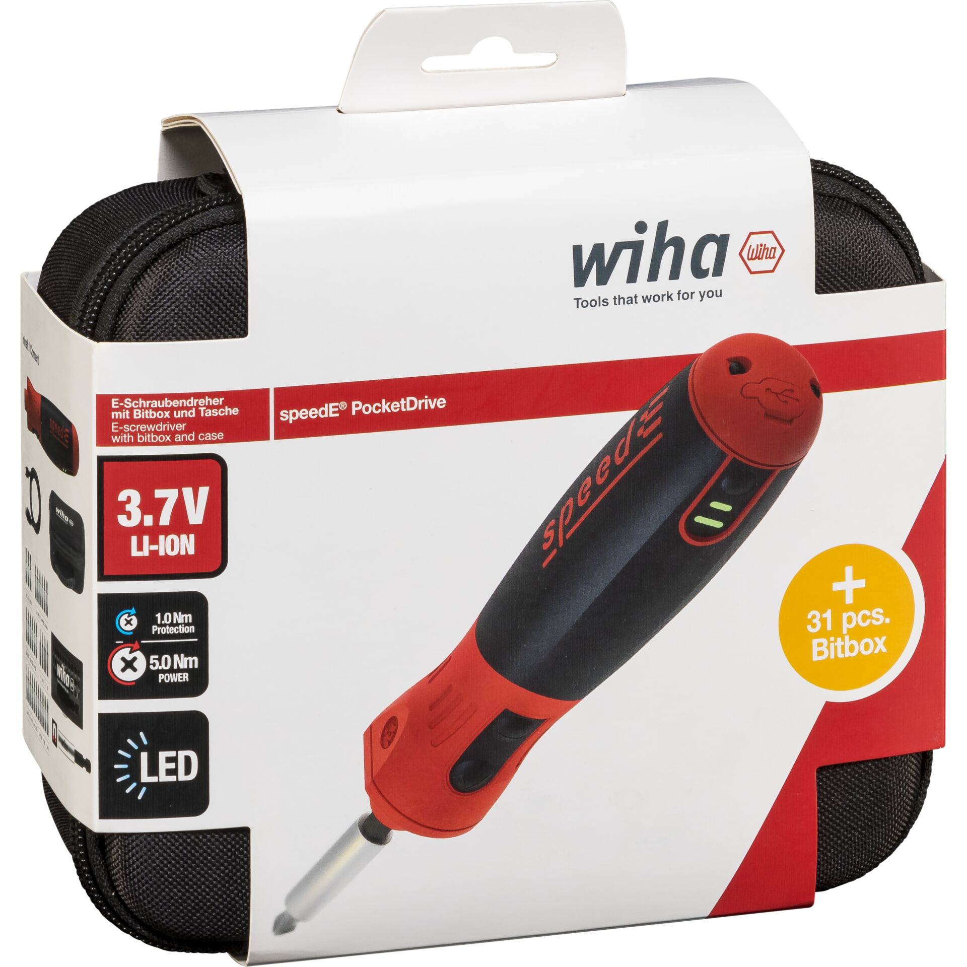 E-Schraubendreher, PocketDrive, Li-Ion 3,7V, LED, Bitbox 31 Stk