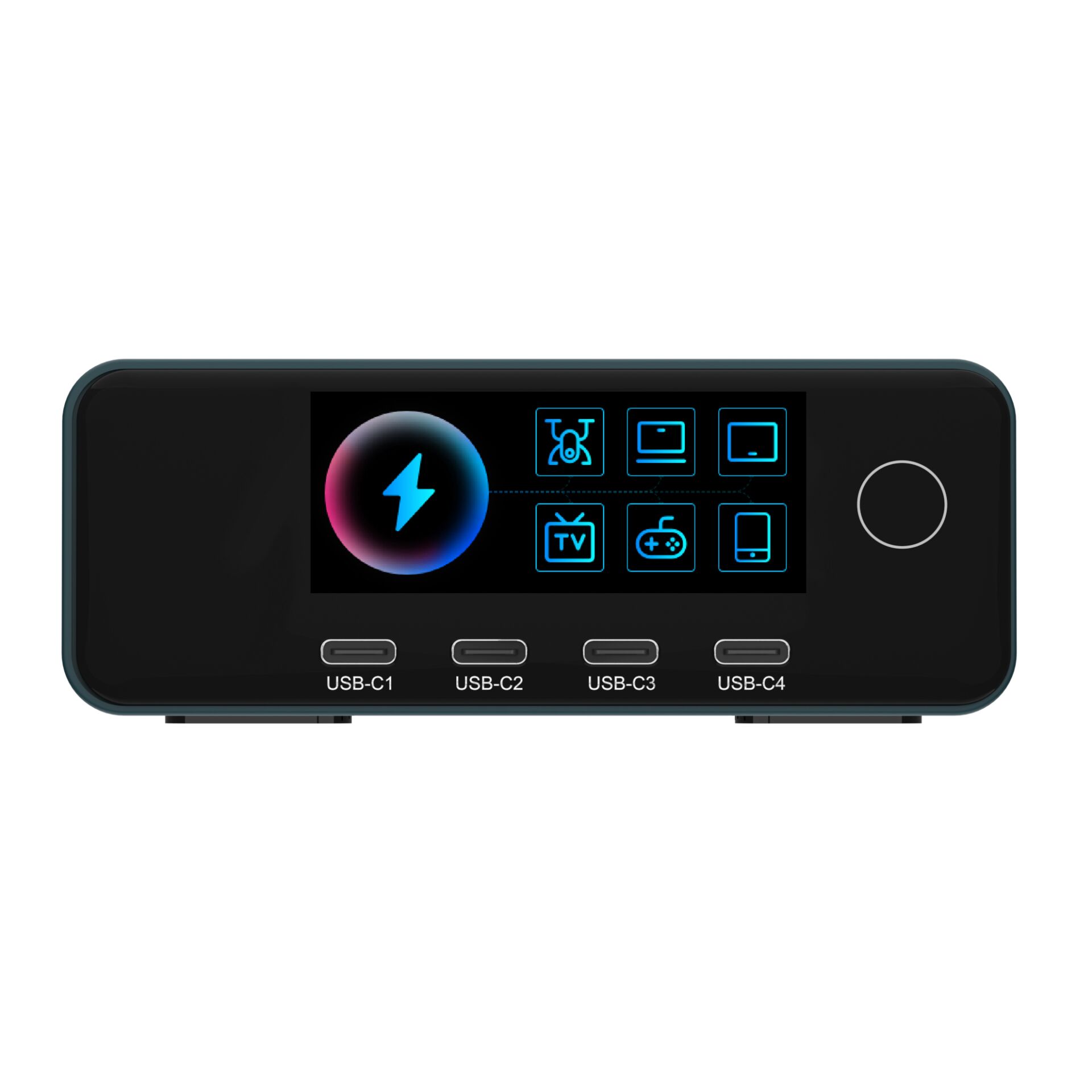 USB-C ports, Multimedia-Gerät, Touchscreen, Lade-/Dockingstation, dunkle Farbe