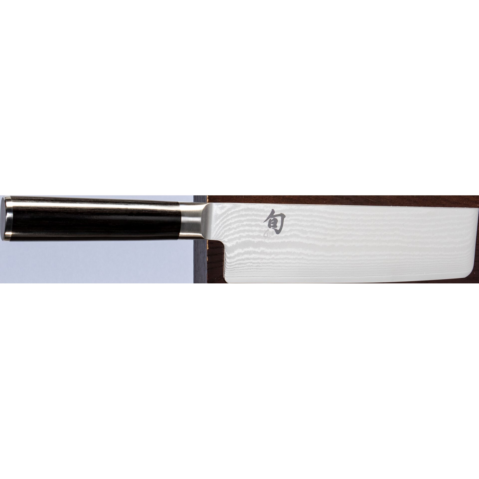 Nakirimesser, Küchenmesser, Damastmuster, schwarzer Griff, breite Klinge