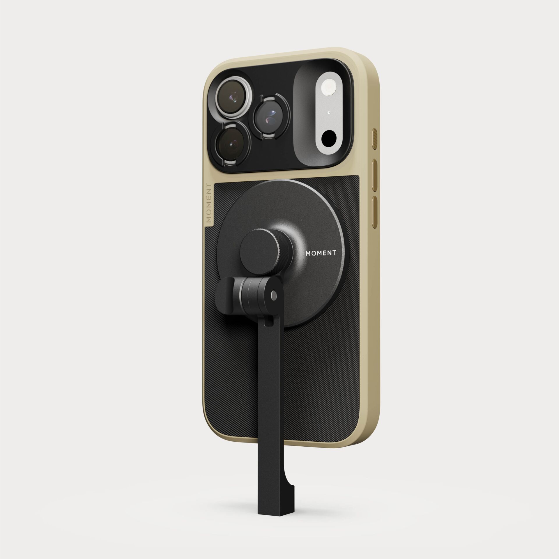 Hülle fürs Smartphone, Magnetischer Halter, Klemm-Aufsatz, Dreifachlinse, Gold Farbe
