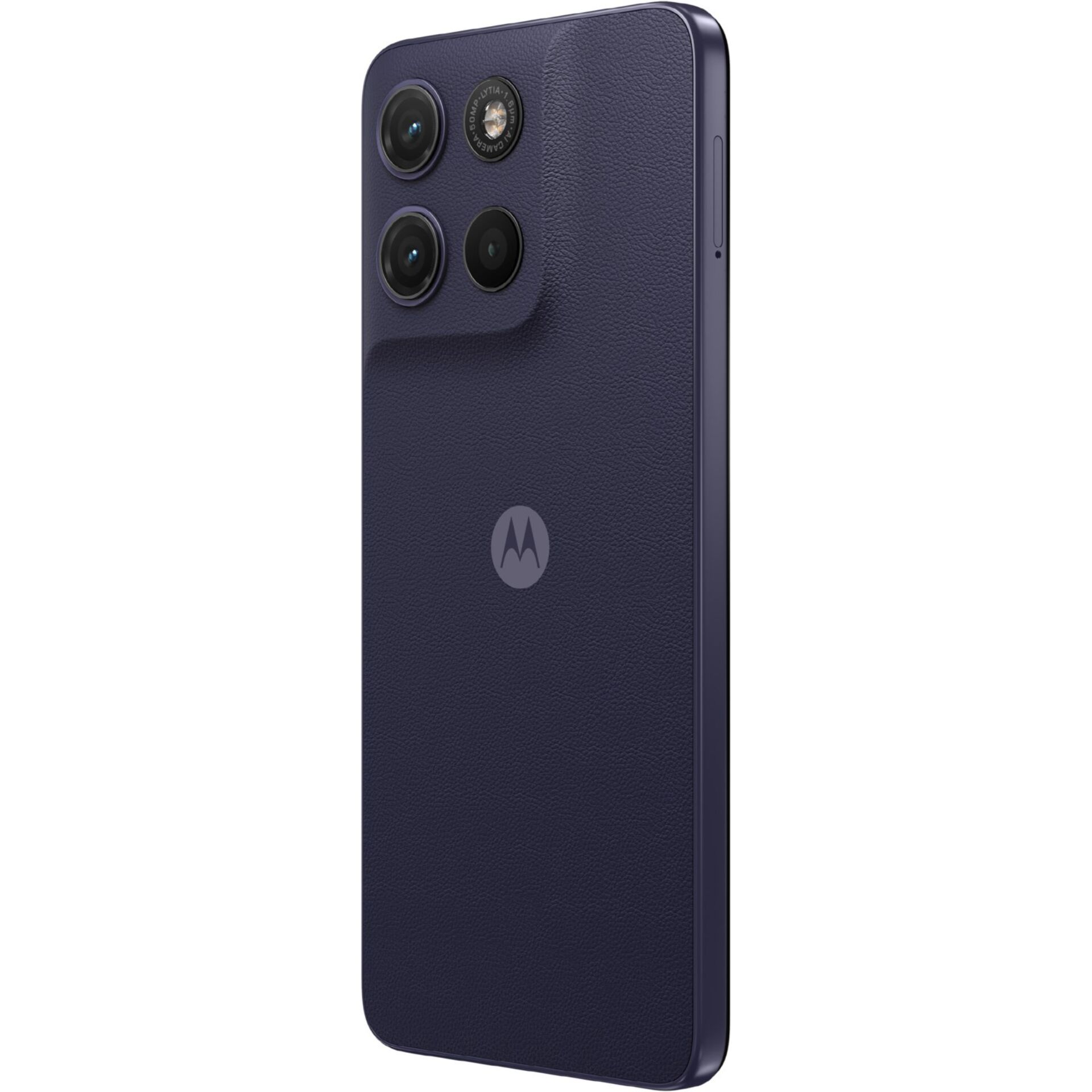 Smartphone, Dreifachkamera, Leder-Textur, Lila, Motorola-Logo