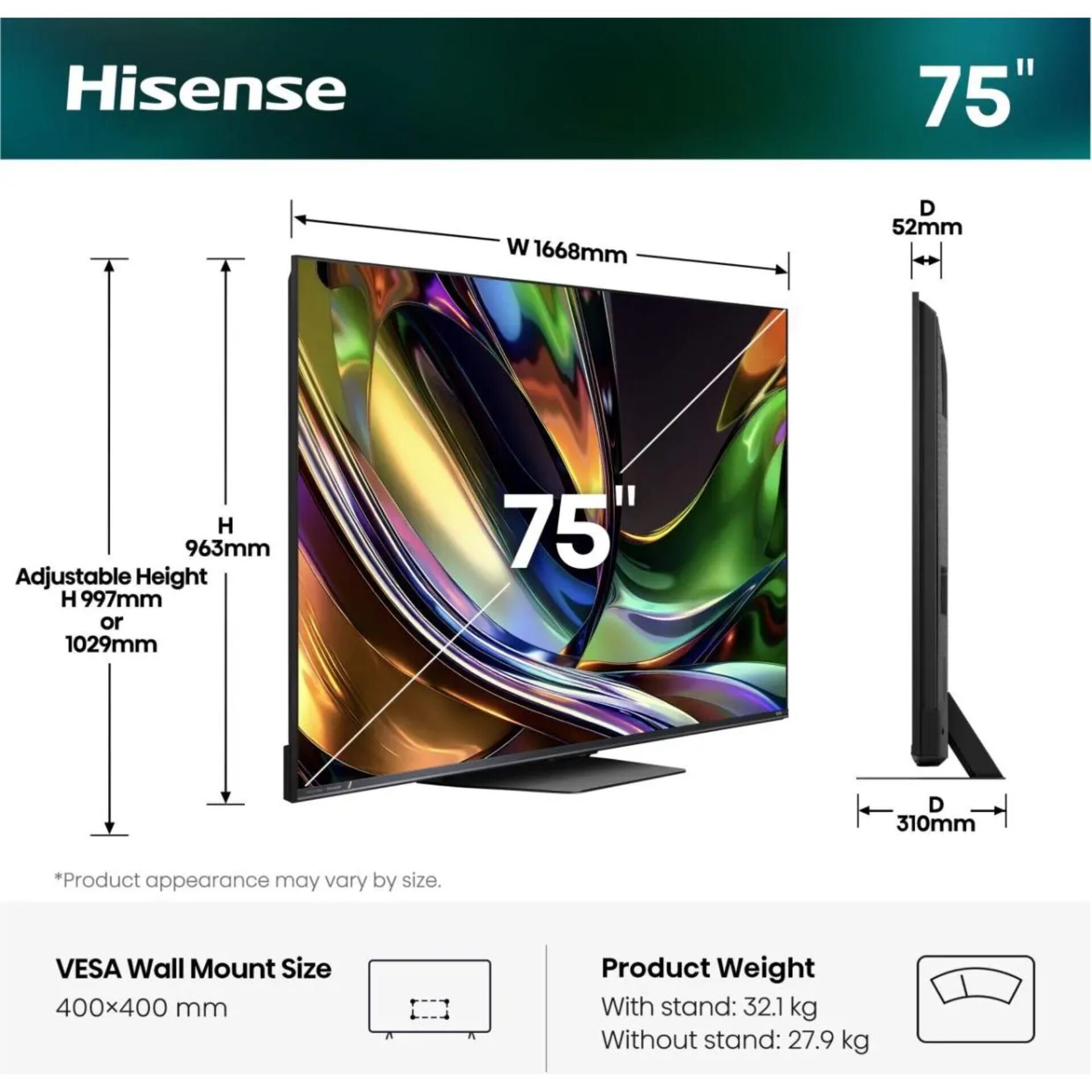 75 Zoll, LED-TV, Flachbildschirm, VESA 400x400, Standsystem