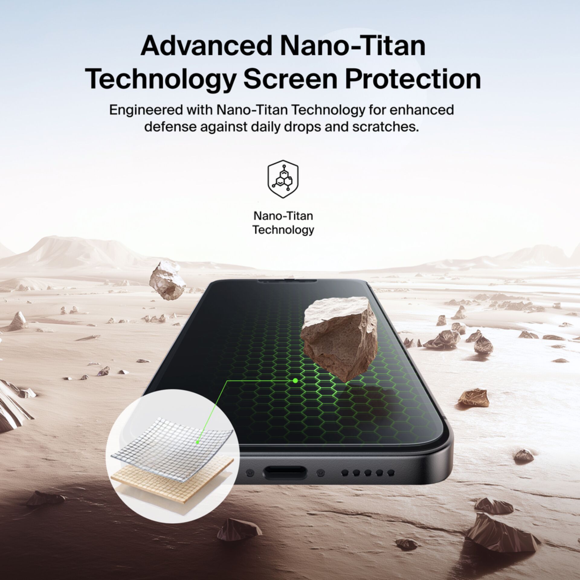 screen protector, Nano-Titan Technologie, Handyzubehör, Schutzfolie, Kohlenstoffgitter-Muster