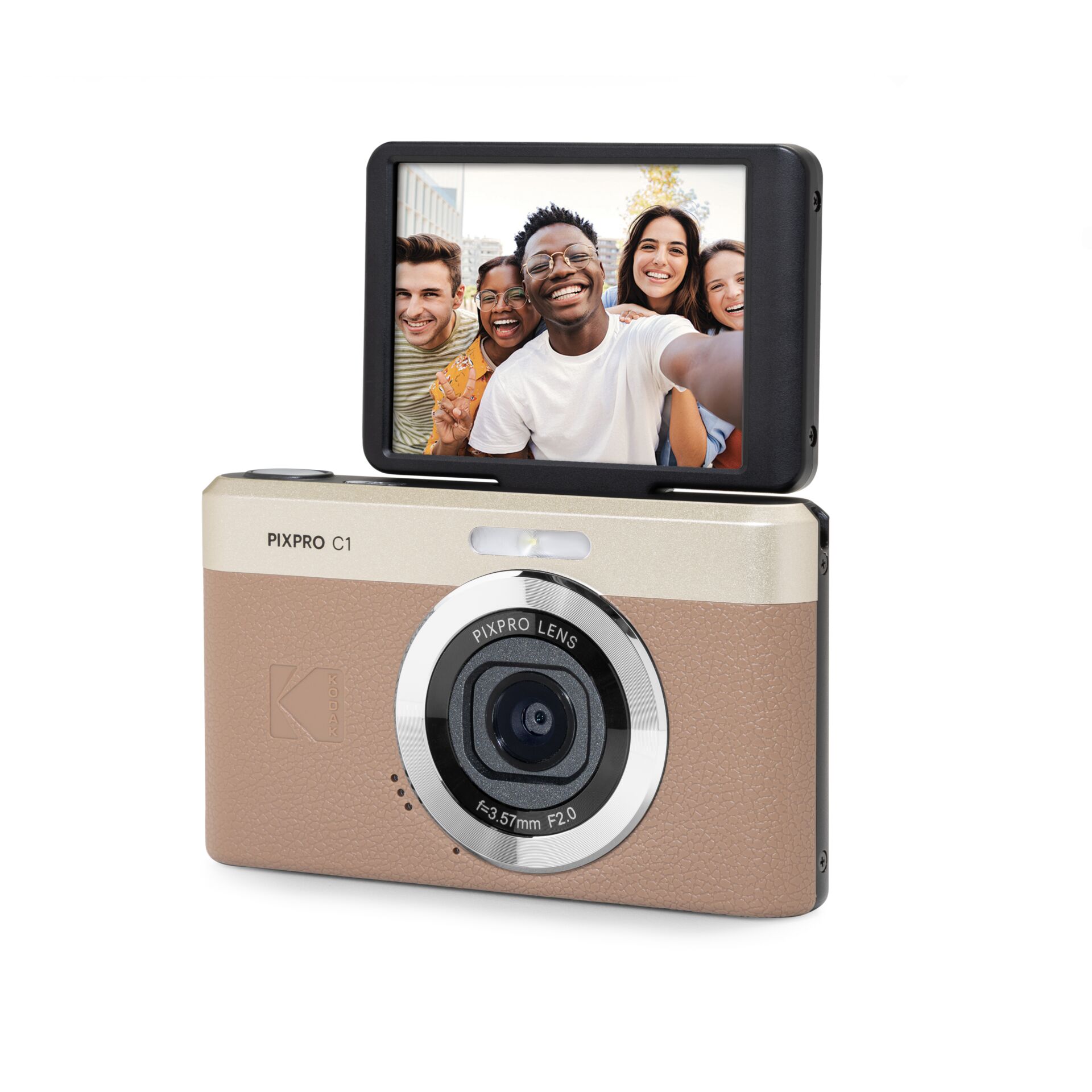 Plastic camera, Selfie camera, Flap screen, Brown beige, Compact design