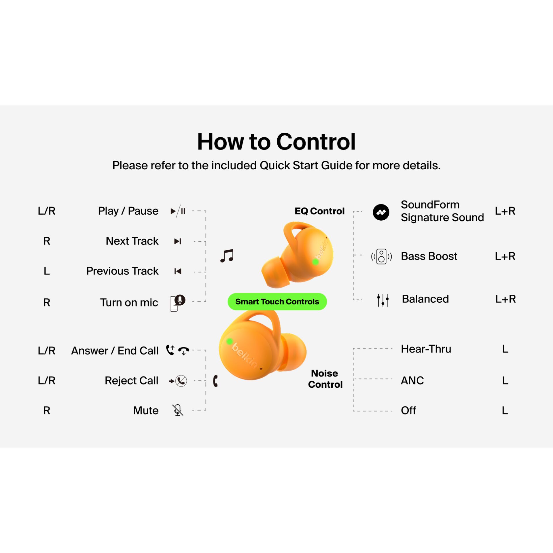 In-Ear, Wireless Earbuds, Orange, Audio, Control Button