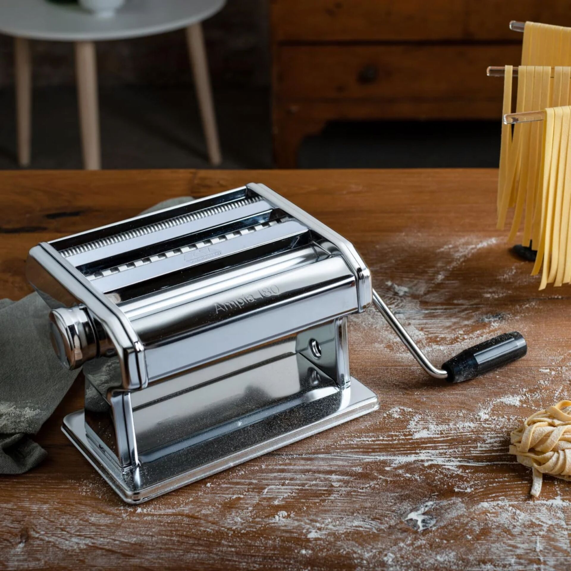 Nudelmaschine, Pasta-Maschine, Küche, Chromstahl, Handkurbel