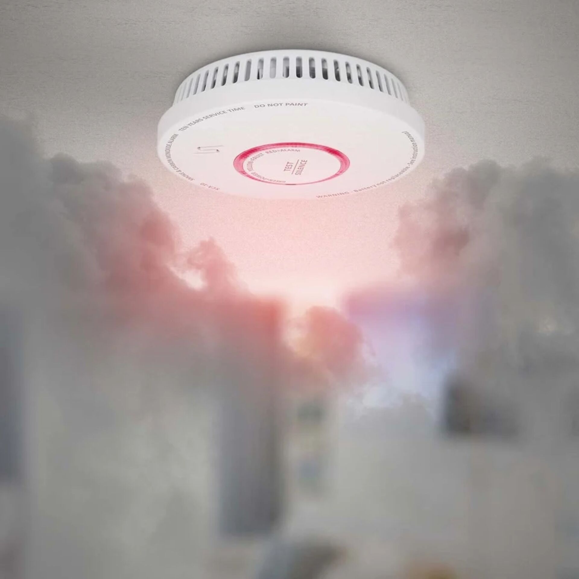 Rauchmelder, Smoke detector, rund, weiß, Montagekorb