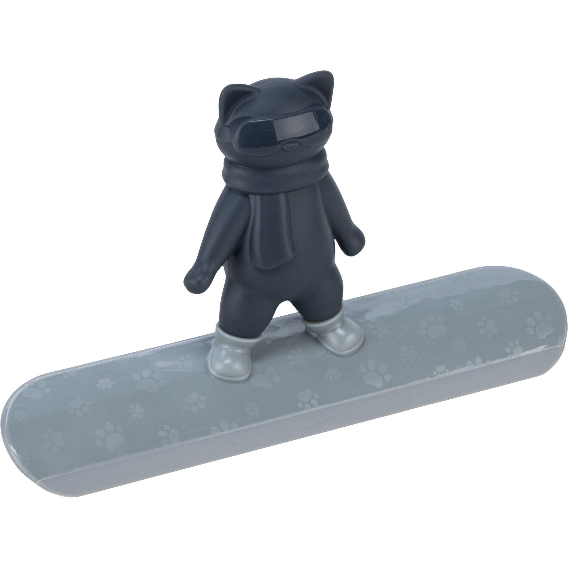 Katze Figur, Snowboard, Skifigur, Graue Basis, Pfotenabdruck Muster
