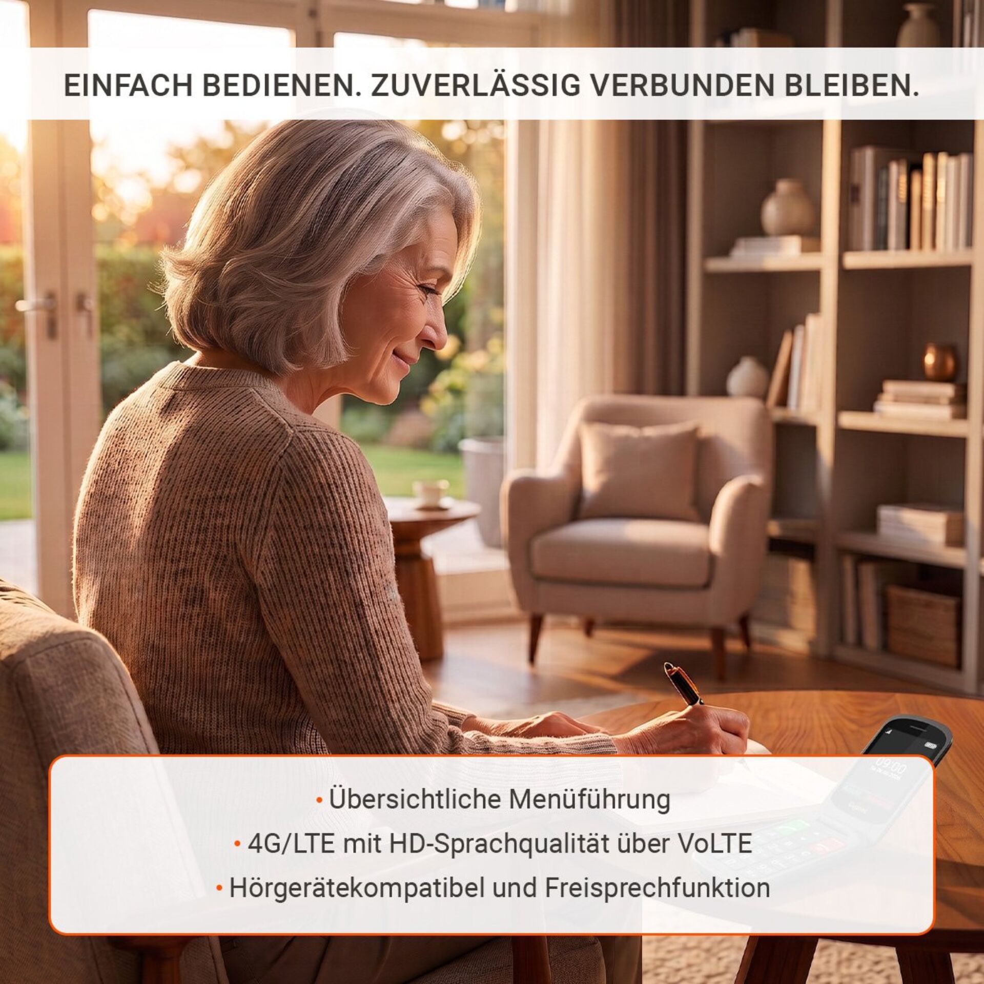Senior, Wohnzimmer, Sessel, Bücherregal, Tagebuch