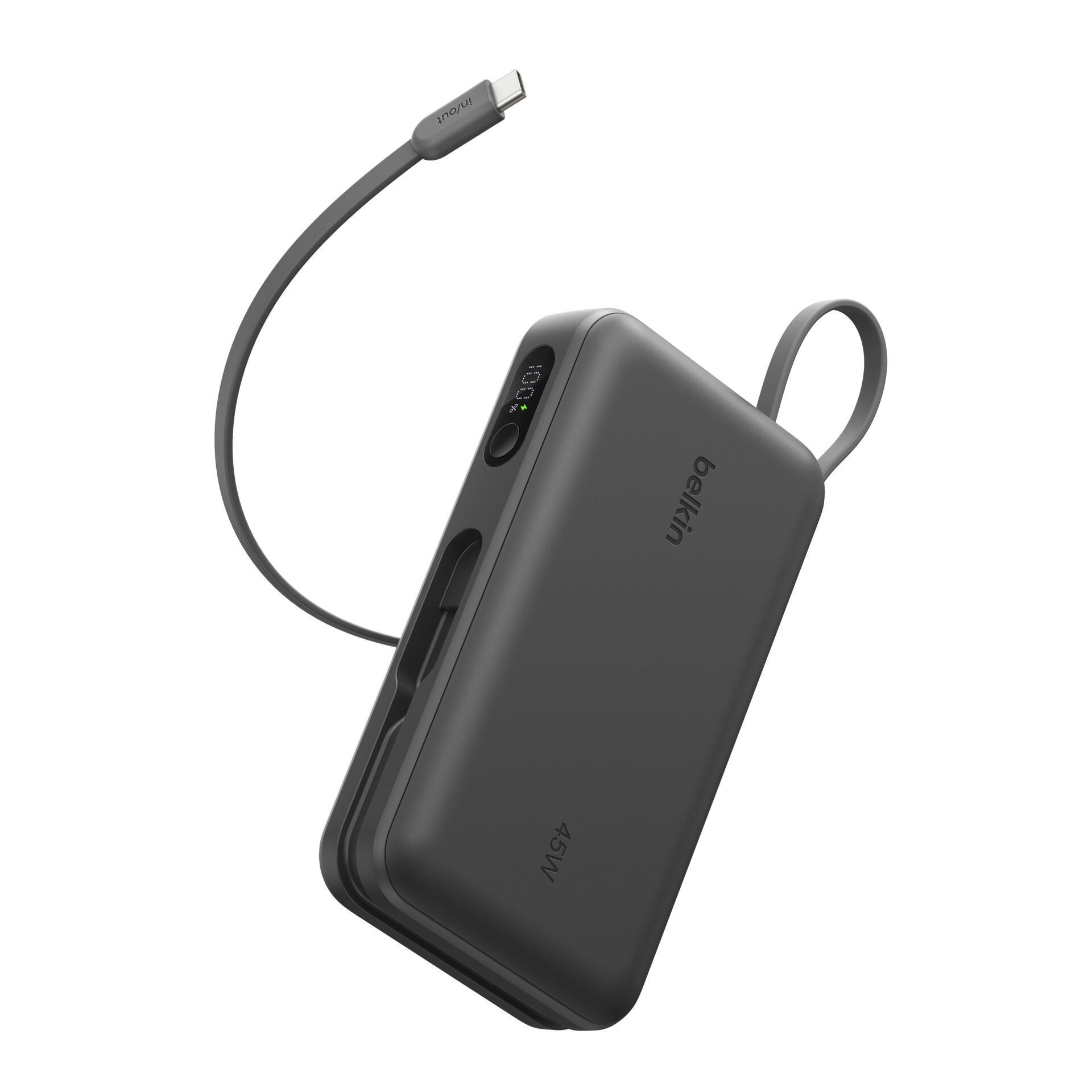 Power Bank, USB-C, Wireless Charger, Schlank, Grau