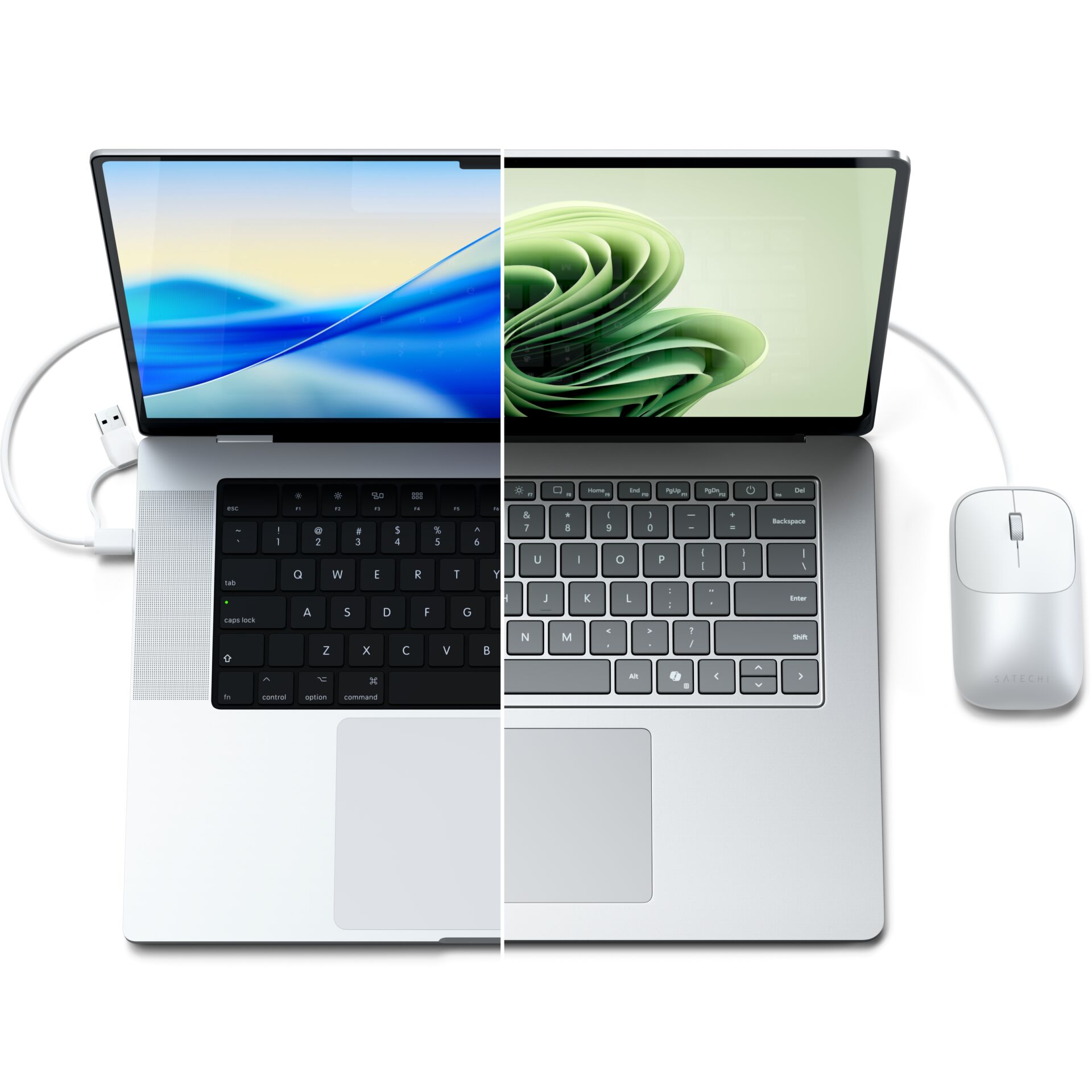 laptop, Notizbuch, Silber, Split-Screen, Maus
