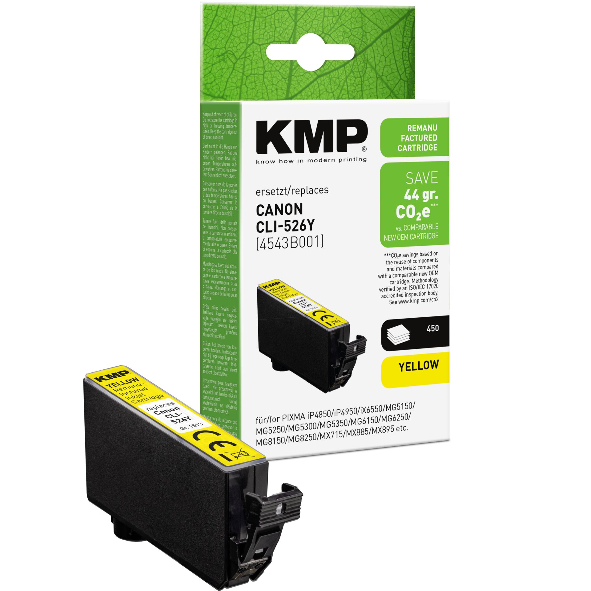 Adapter, Elektronik, Tintenpatrone, Canon, CLi-526Y, Gelb, KMP Ersatzpatrone