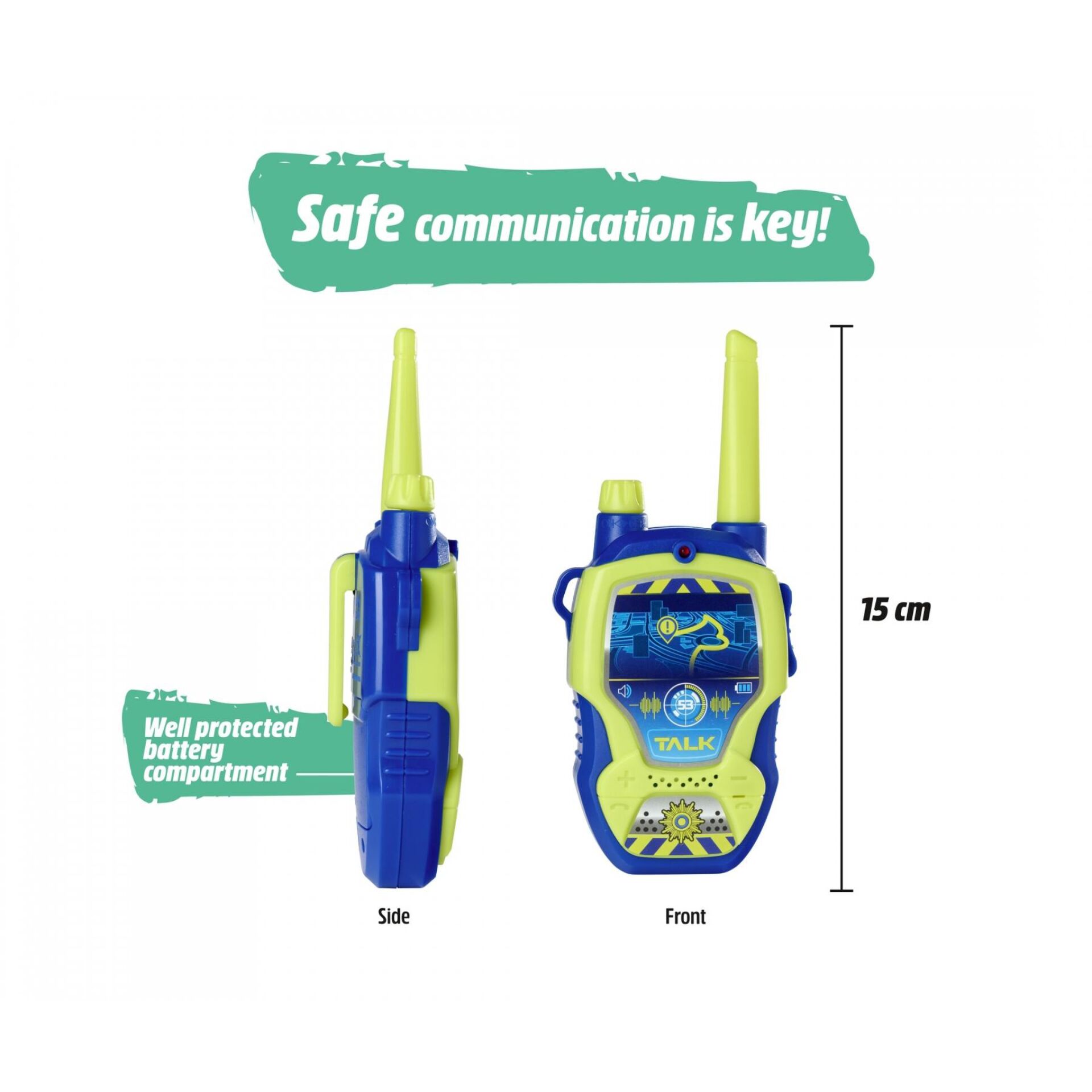 play walkie-talkie, kids radio, blue yellow, two-way radio, 15 cm
