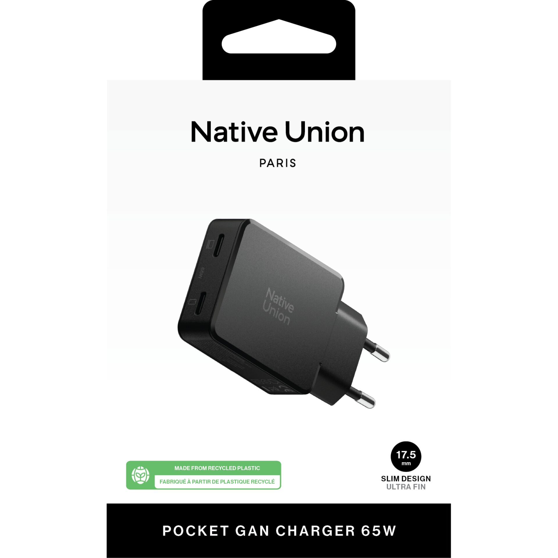 Pocket Charger, 65W, USB-C, Plug-in, Charge