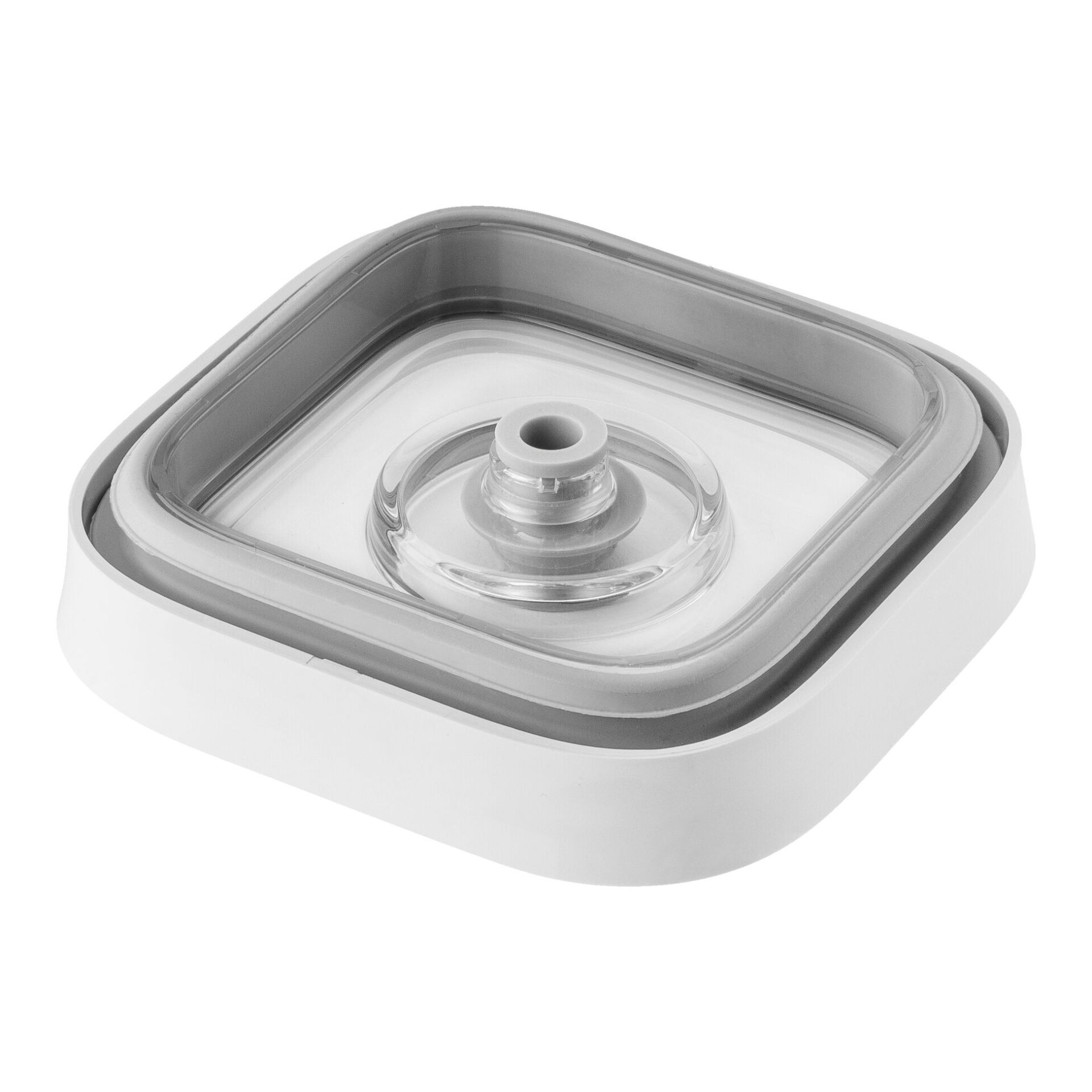 Vakuumdeckel, Kunststoff, transparentes Ventil, Silikondichtung, weiß-grau
