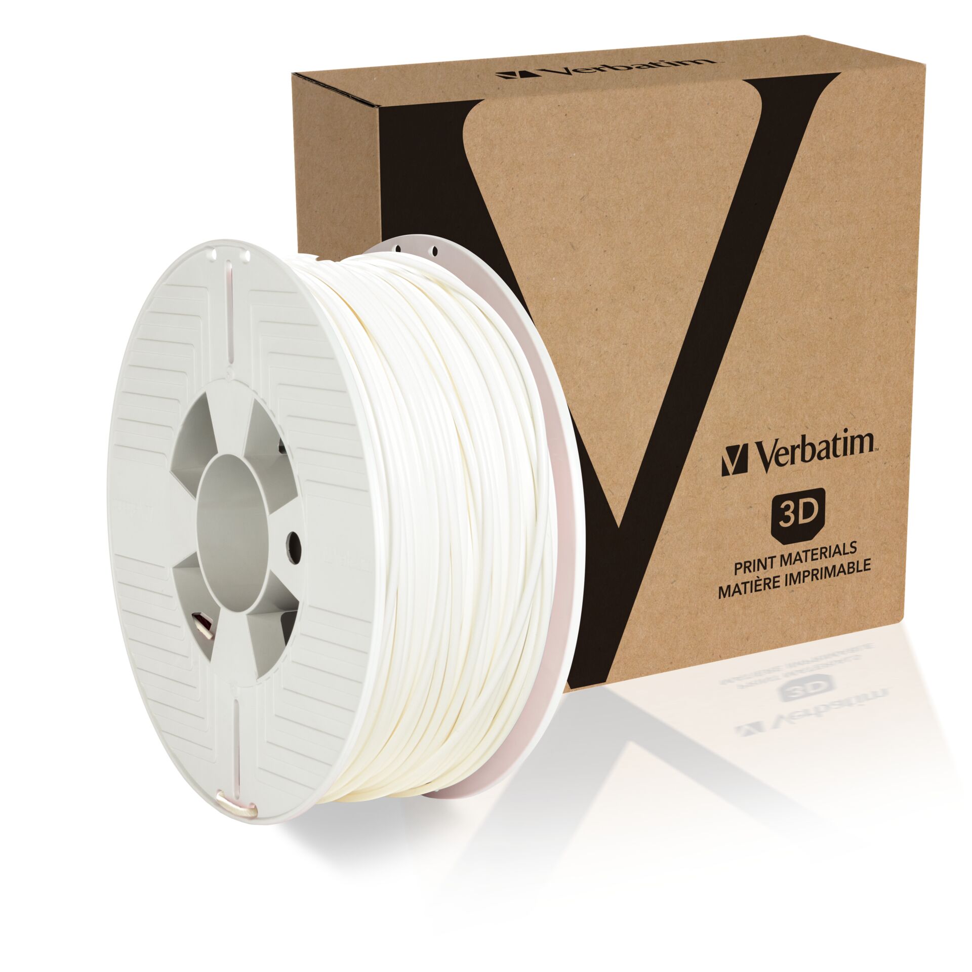 Papier, Klebeband, 3D-Druck-Filament, PLA-Filament, Weißes Filament, Spule, Verbatim-Verpackung