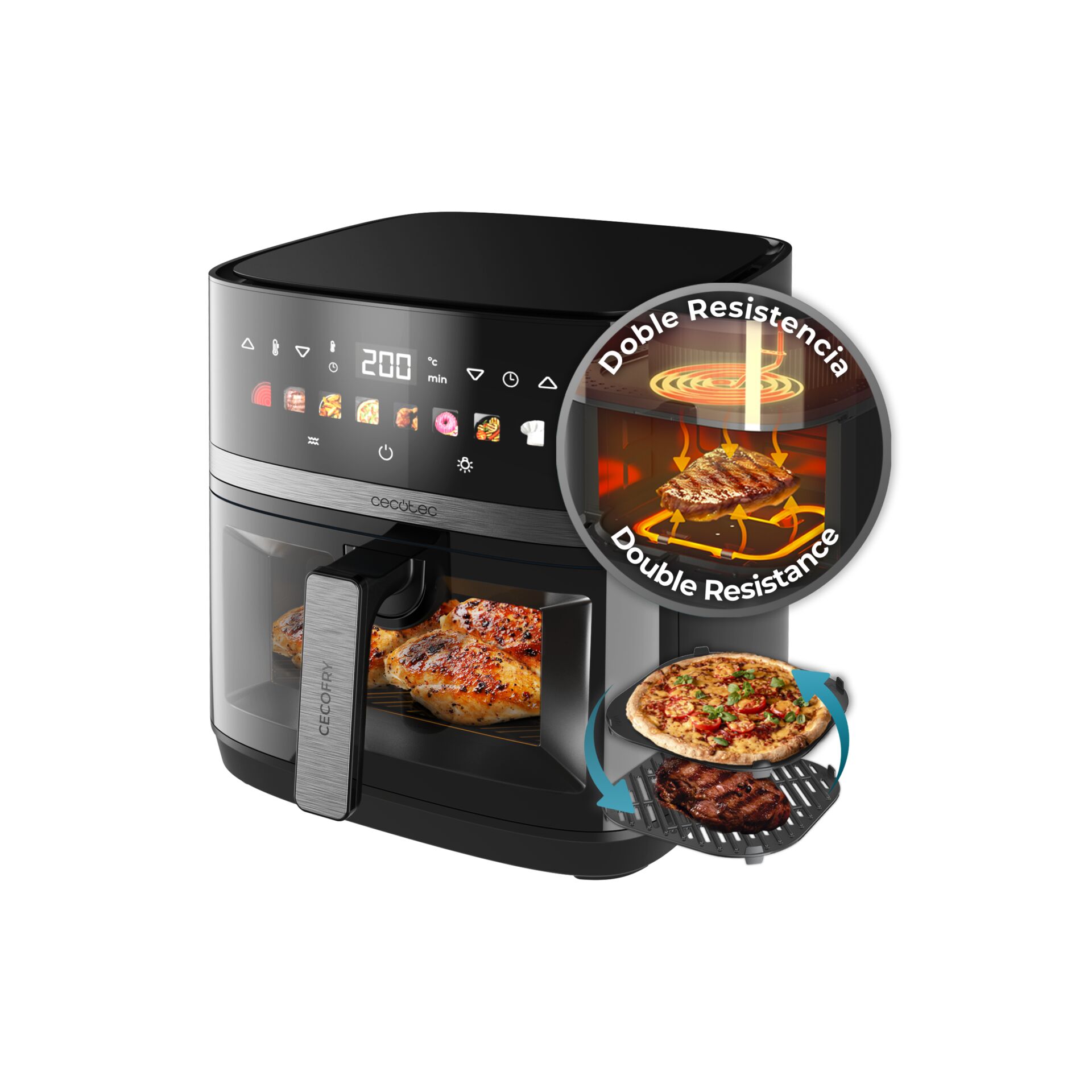 Air fryer, Digital display, Grill rack, Doppelte Widerstand, Pizza-Zubehör