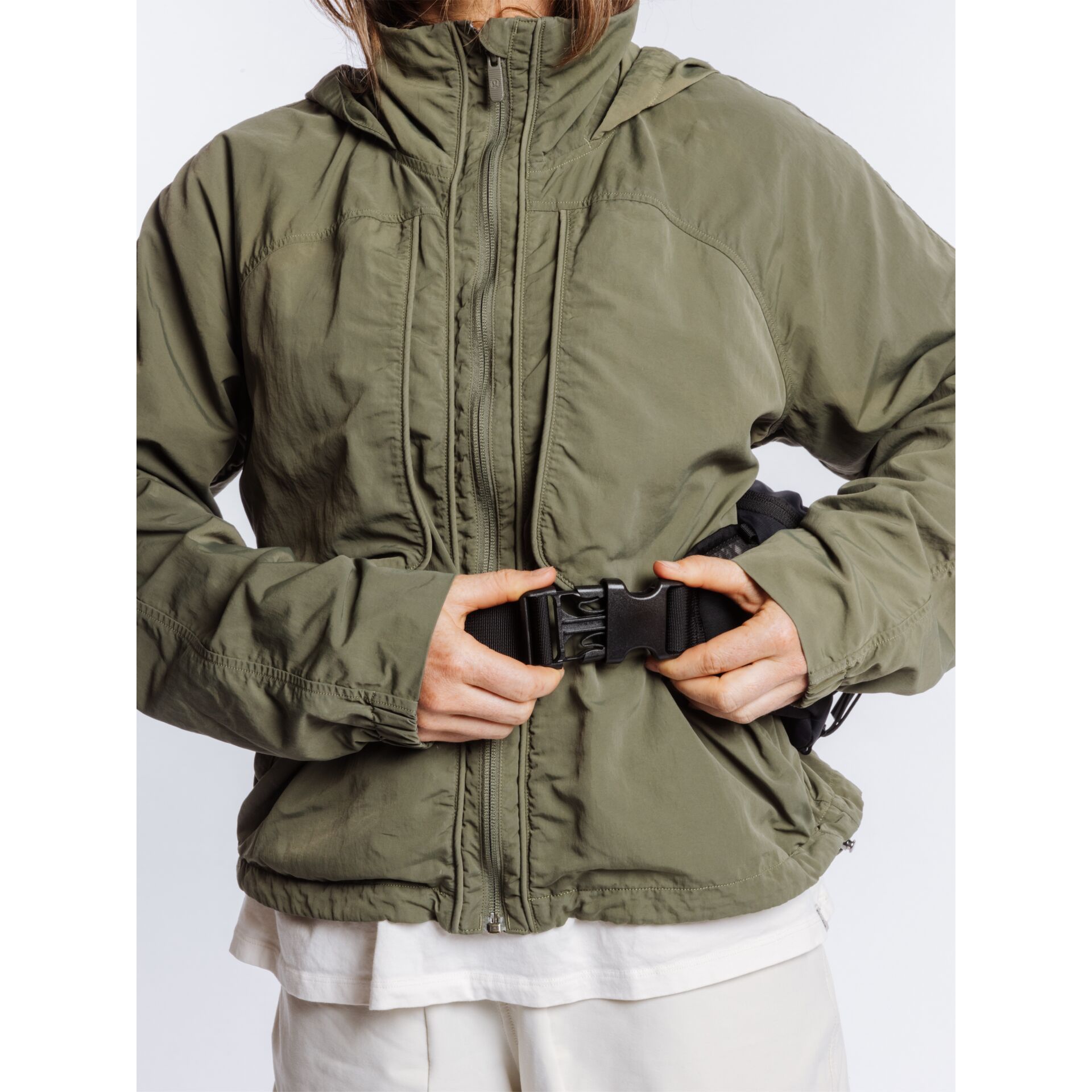 Jacke, Hoodie-Jacke, Olivgrün, Reißverschluss, Gürtel