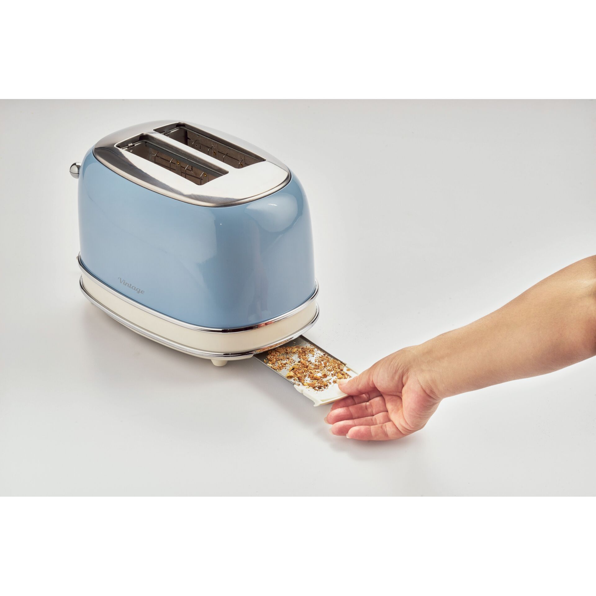 Toaster, Blauer Toaster, Zweischnecken, Krümelschale, Metallisch chrome