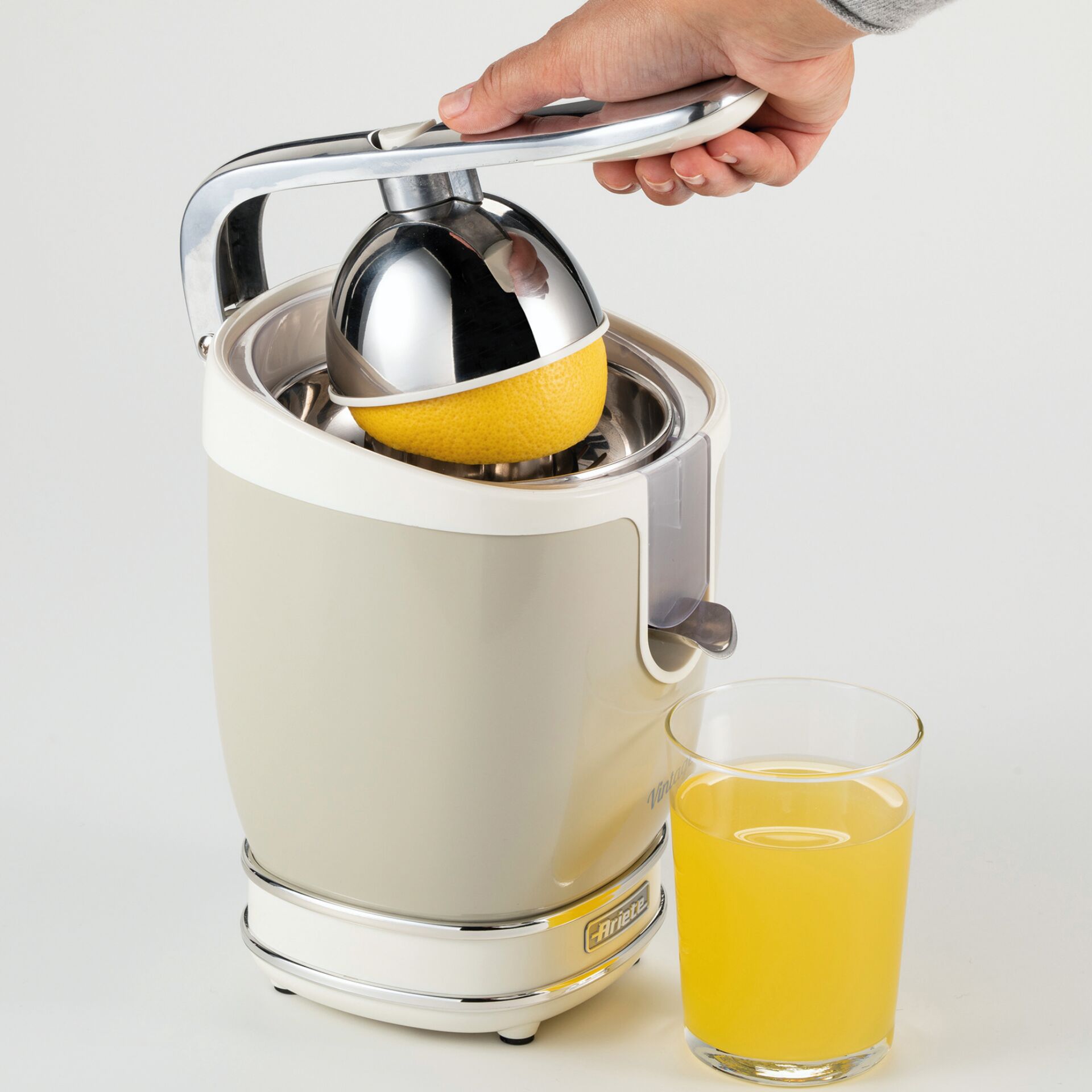 Gerät, Rauchrohr, Orangenpresse, Zitruspresse, Küchenmaschine, Stahl, Becher Orangensaft