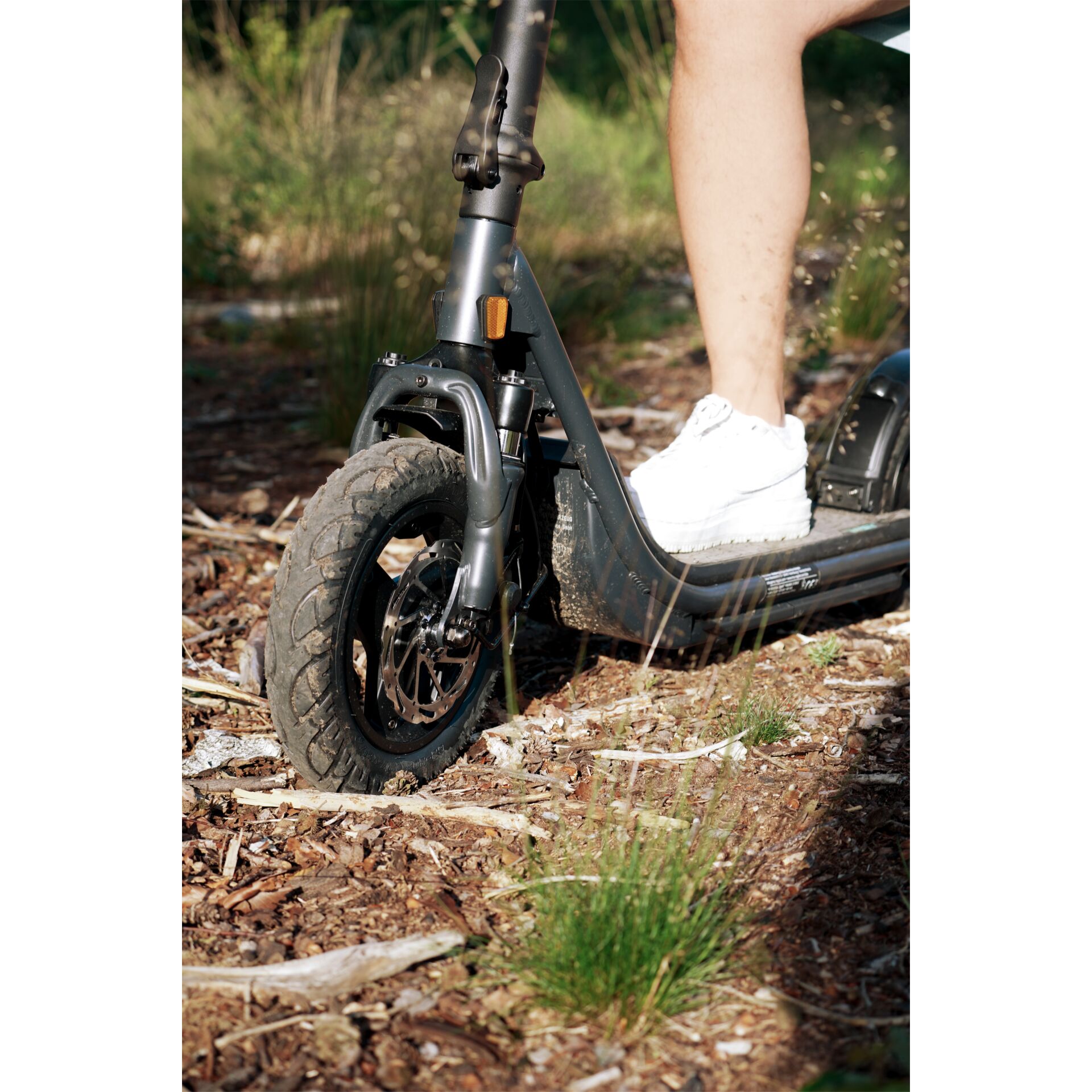 E-Scooter, Vorderrad, Federung, Bremsdisk, Trittfläche