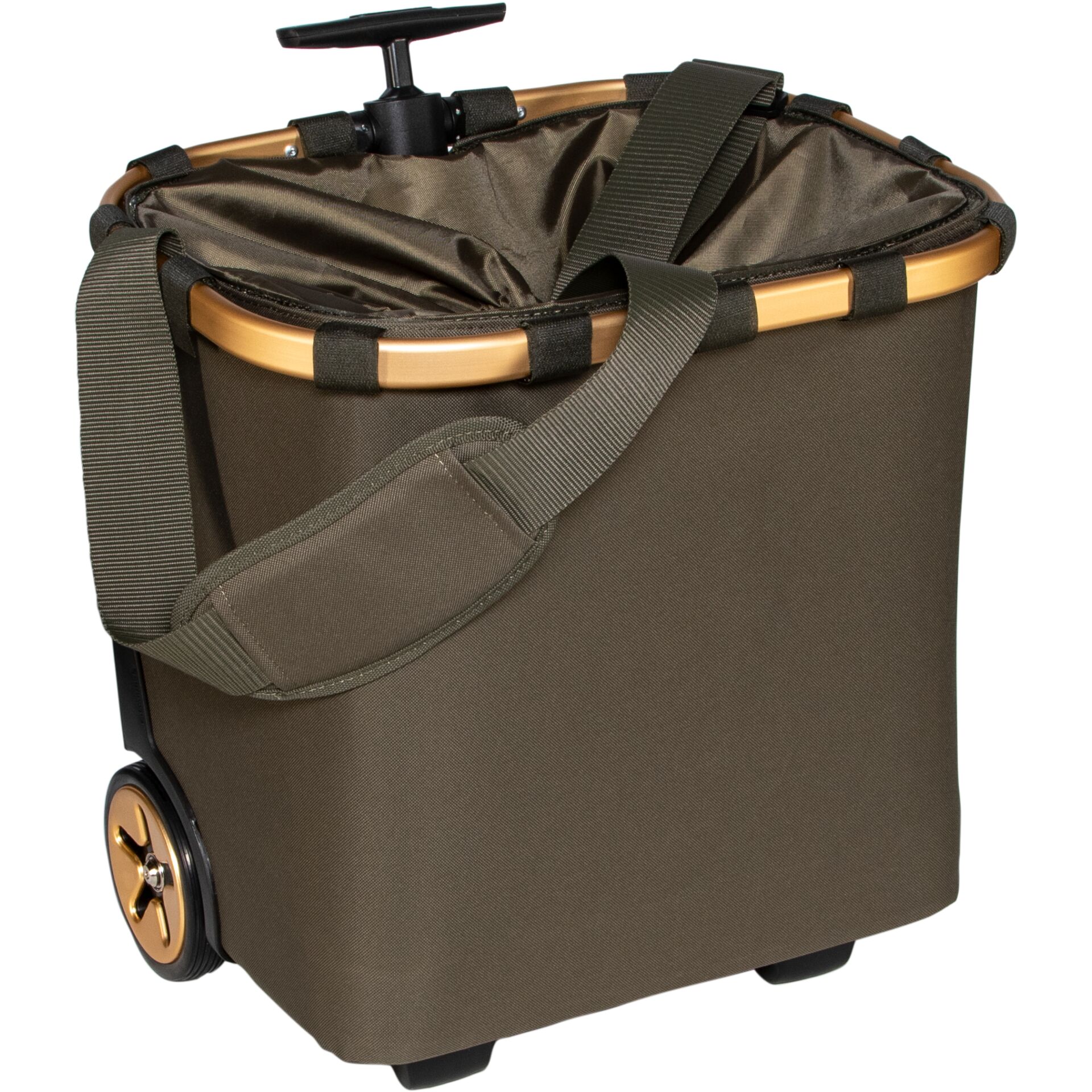 Einkaufstrolley, Rolltasche, Textil, Olivbraun, Teleskopgriff