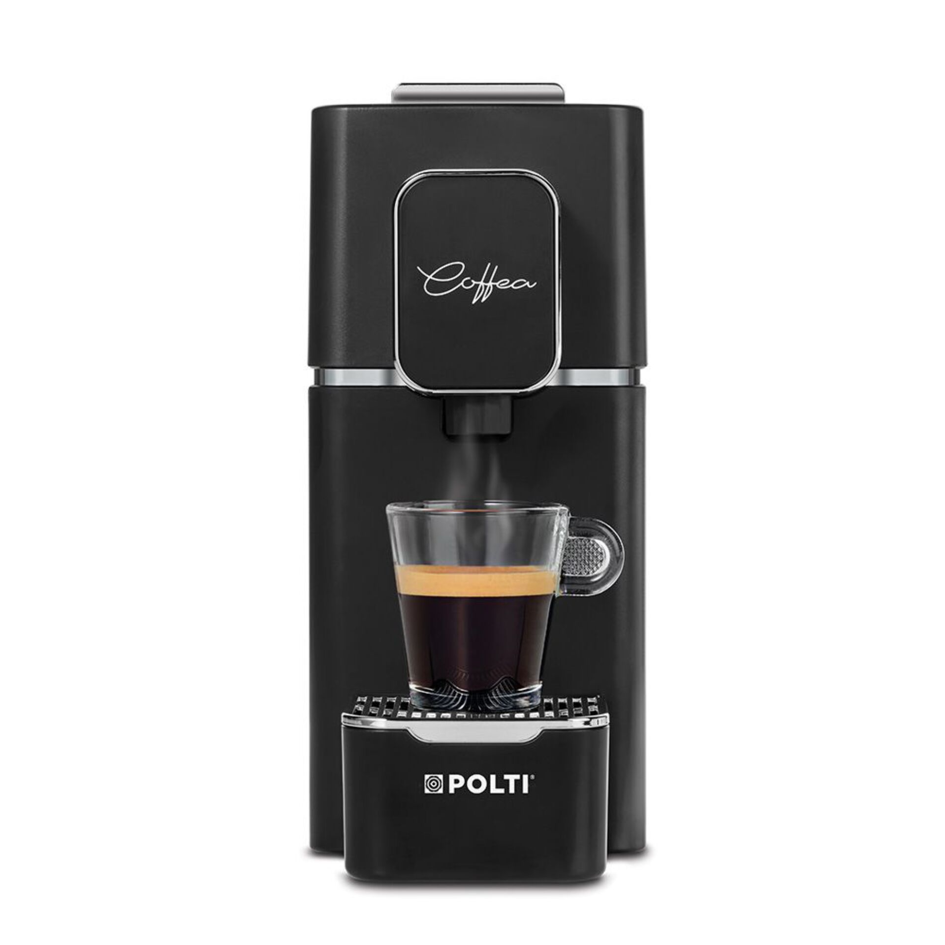Espressomaschine, Kapselmaschine, schwarz, Kunststoffgehäuse, Tropfschale
