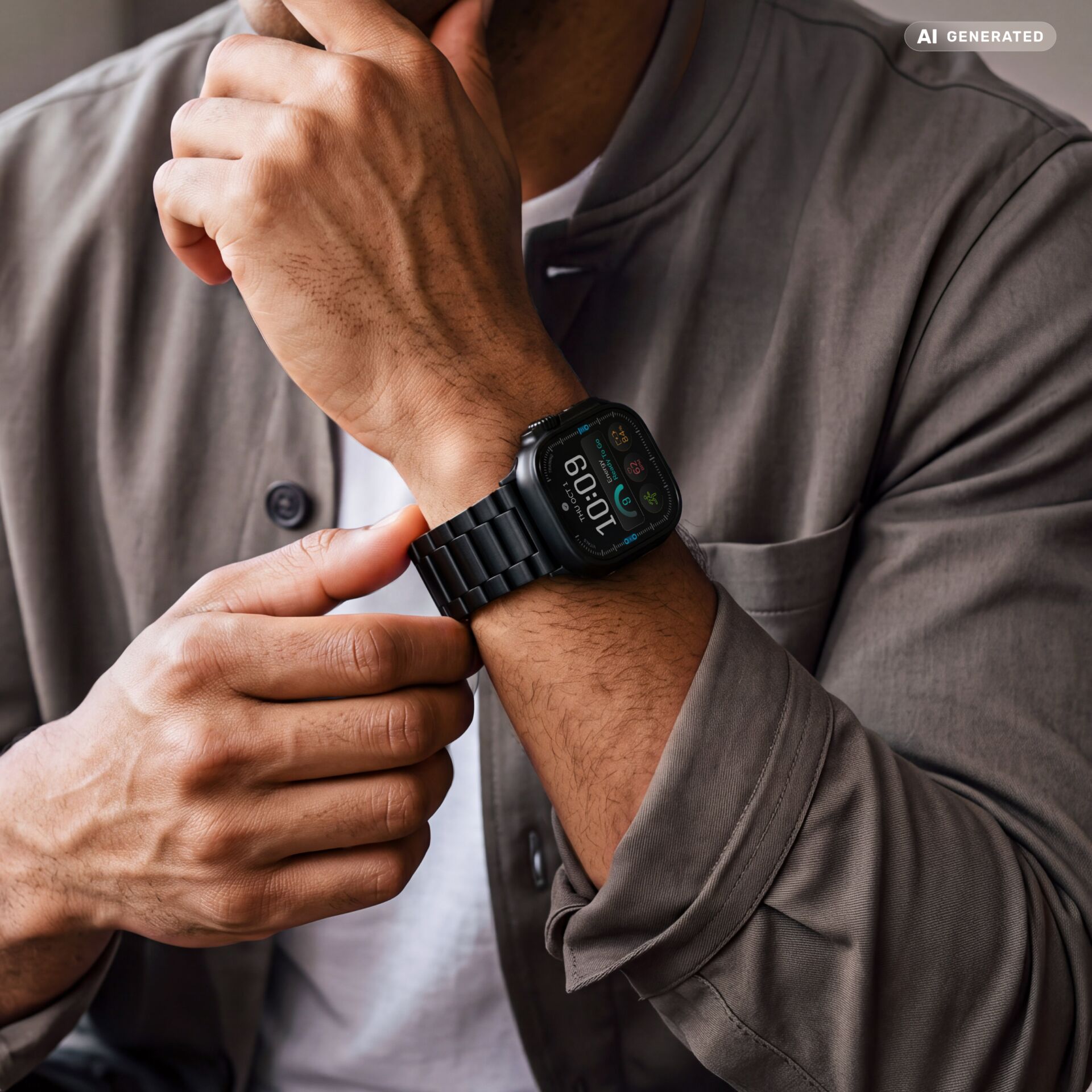 Smartwatch, Schwarzes Metallarmband, Digitaldisplay, Fitnessuhr