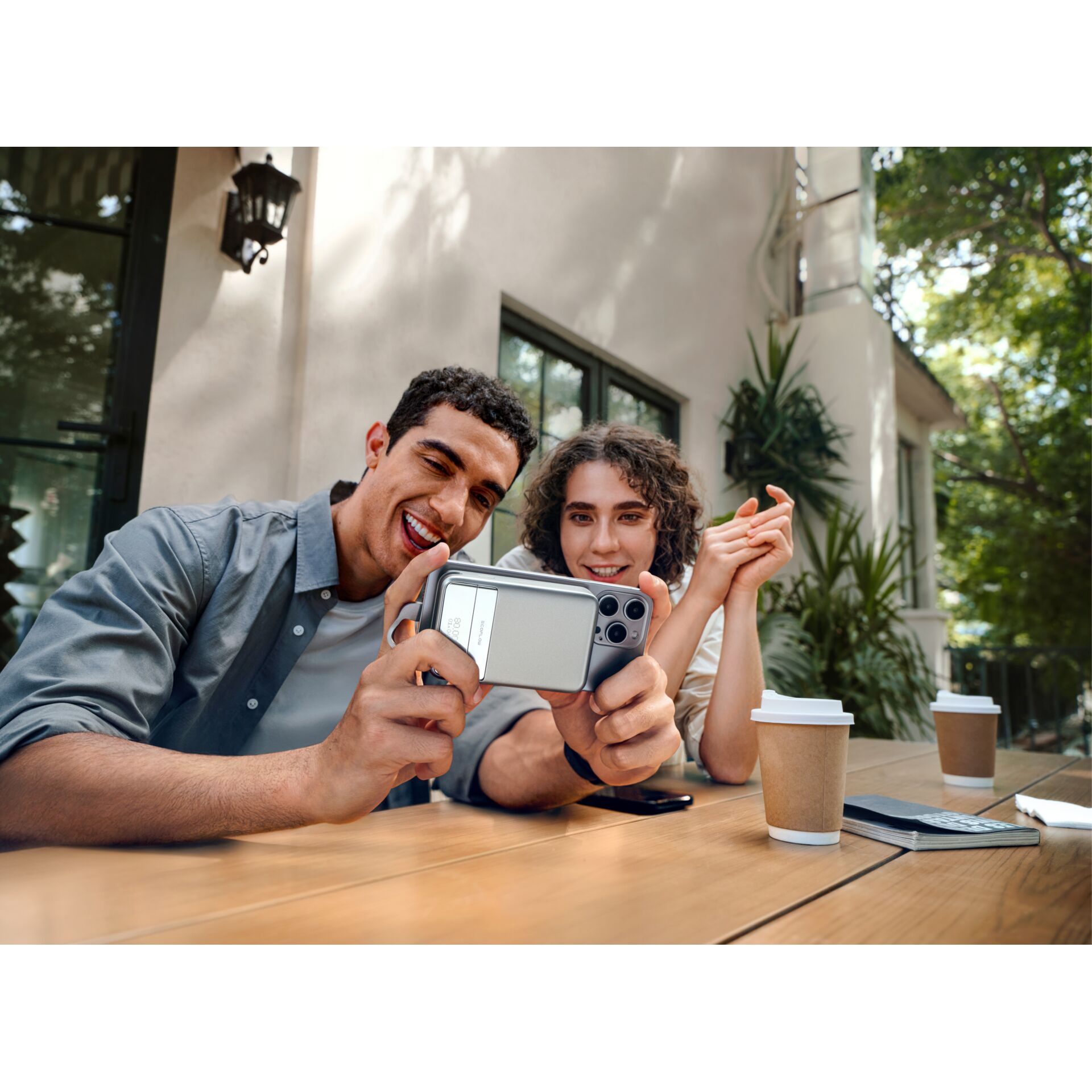 smartphone, Telefon, Doppelkamera, Hülle, Tisch