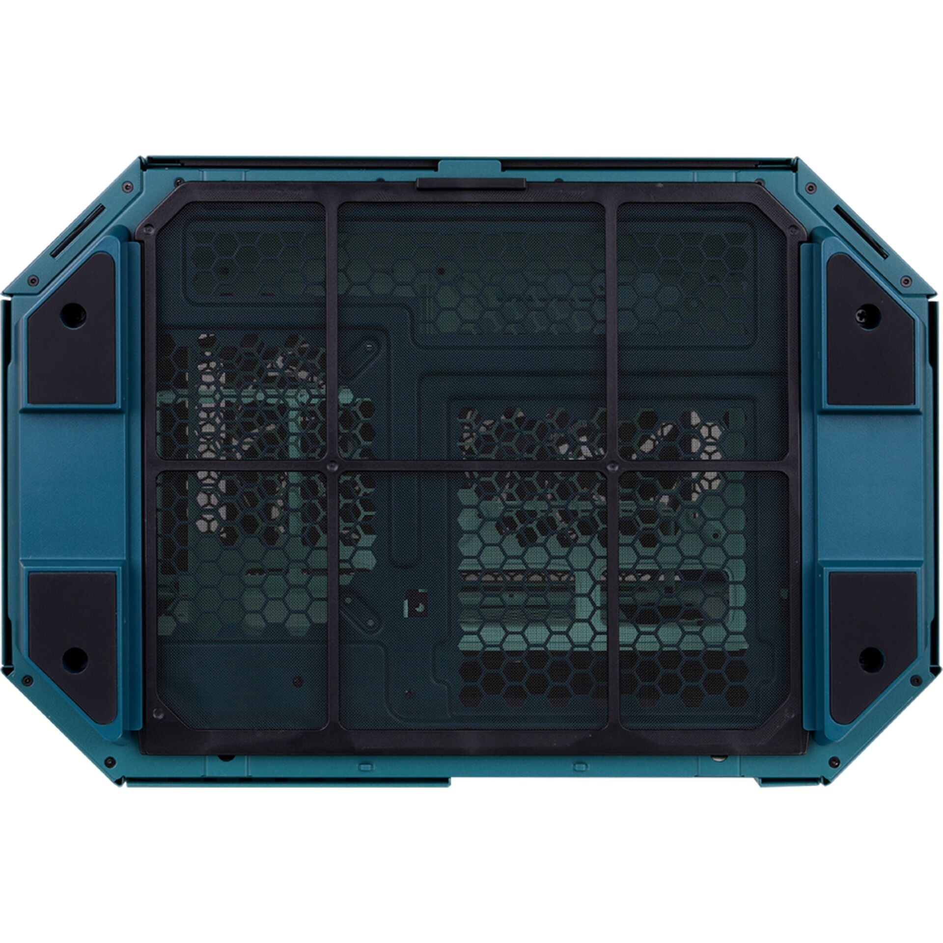 Computer case, Mid-tower, Mesh side panel, Teal color, Hexagonal mesh