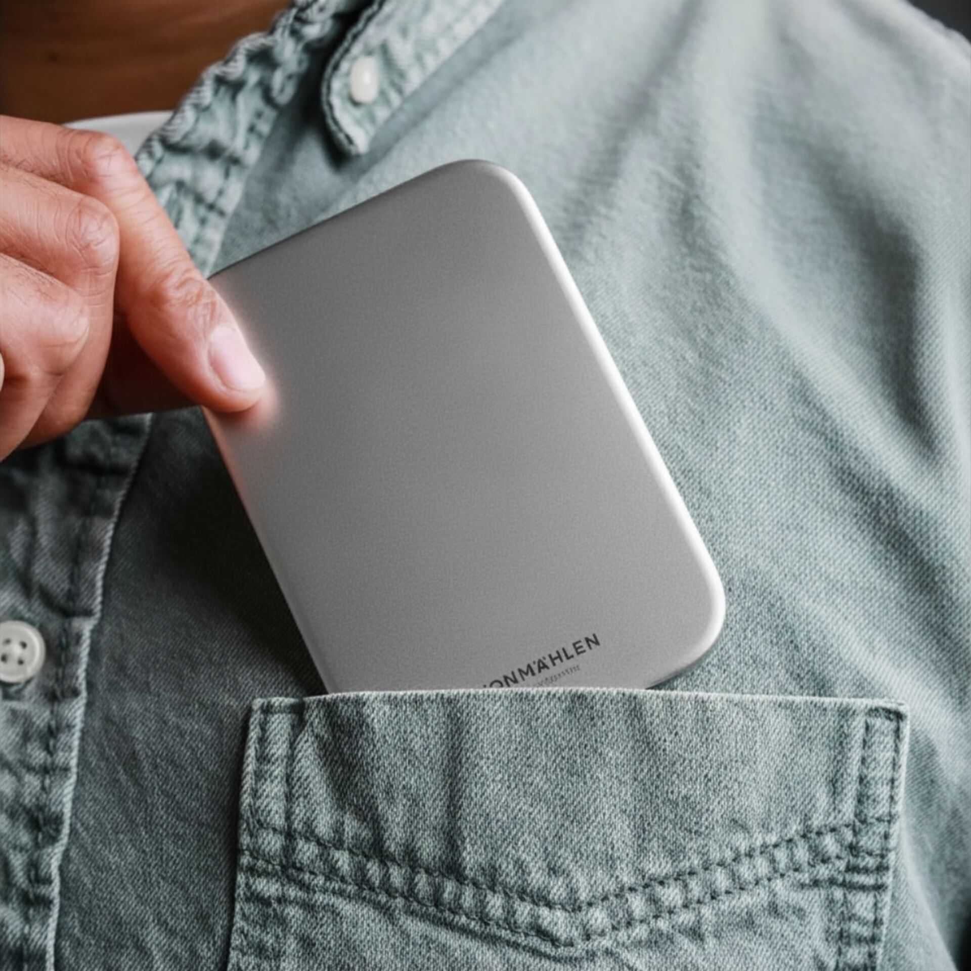 Powerbank, Pocketable, Slim, Metallisch, Jeans Tasche