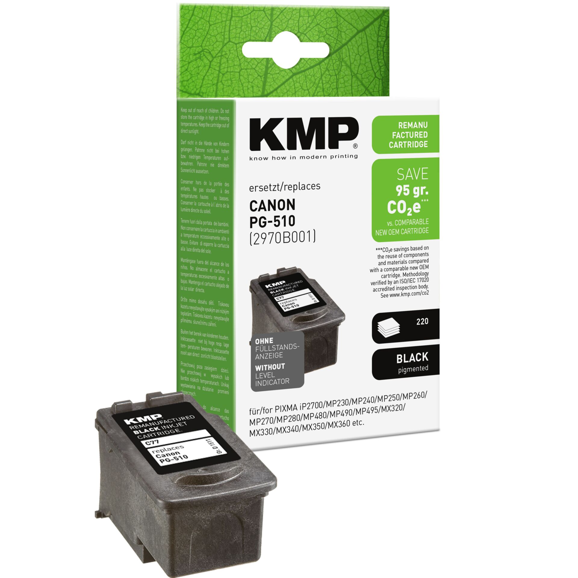Adapter, Elektronik, QR Code, KMP Cartridges, Canon PG-510, Tintenpatrone, Schwarz Pigment, Nachfüllpatrone