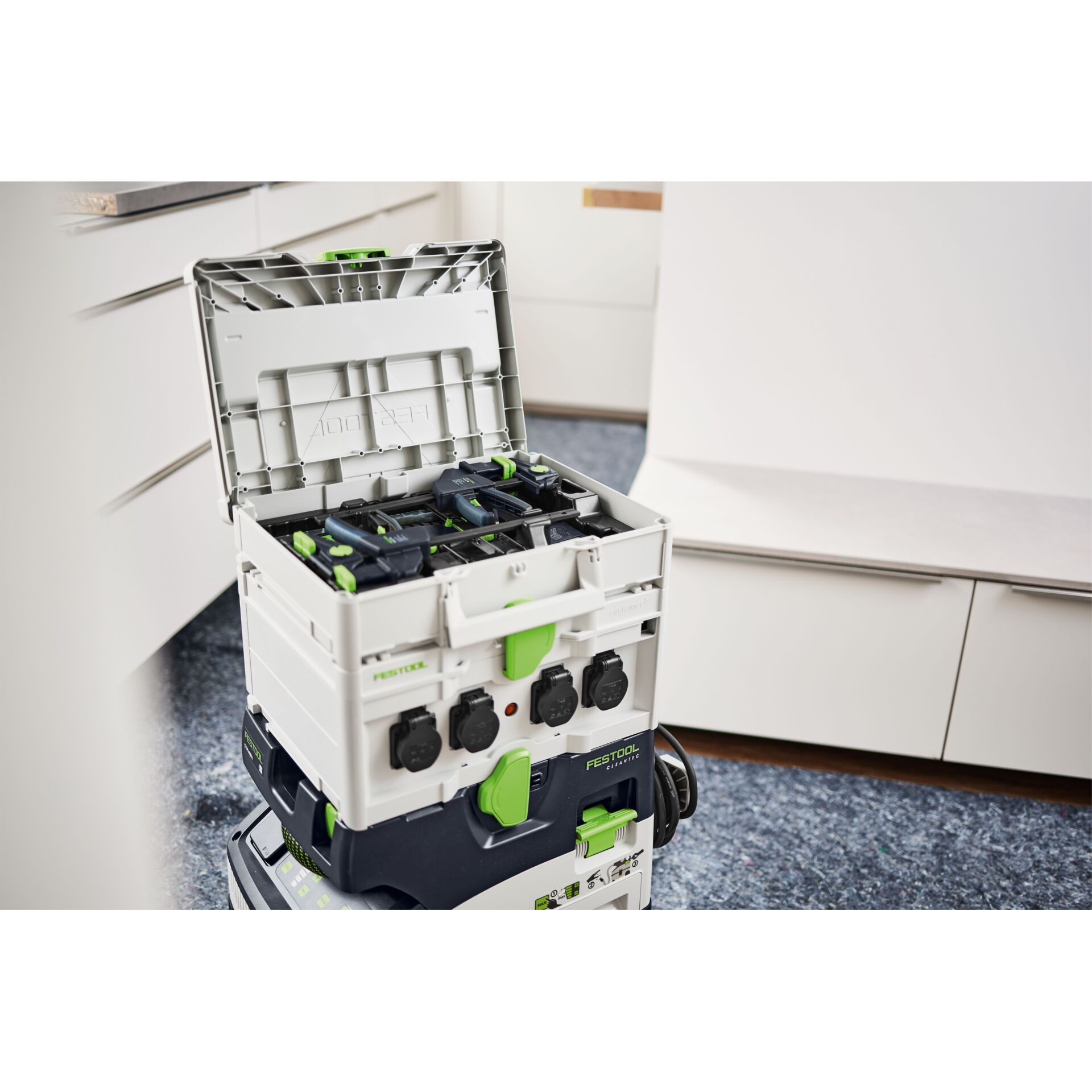 Koffer, Werkzeugkasten, Kraftwerkzeug, Grüner Griff, Elektrik-Set