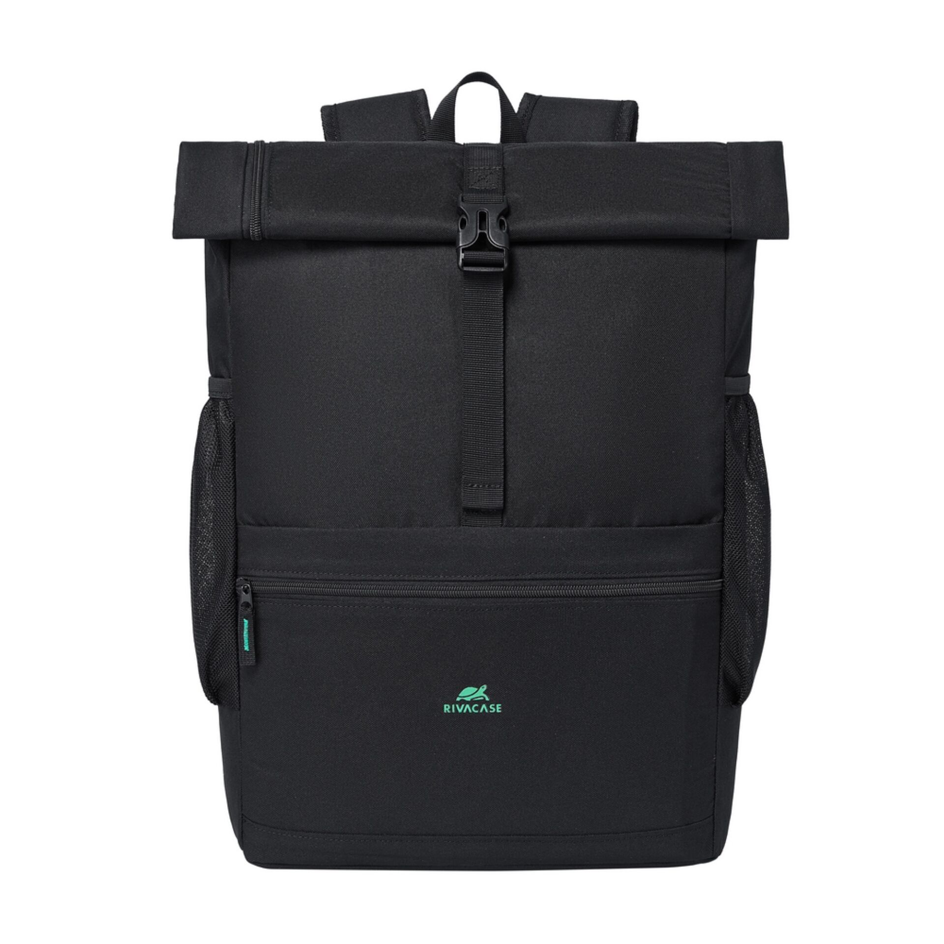 Rucksack, Schwarz, Rolltop-Verschluss, Frontfach mit Reißverschluss, Seitliche Netztaschen
