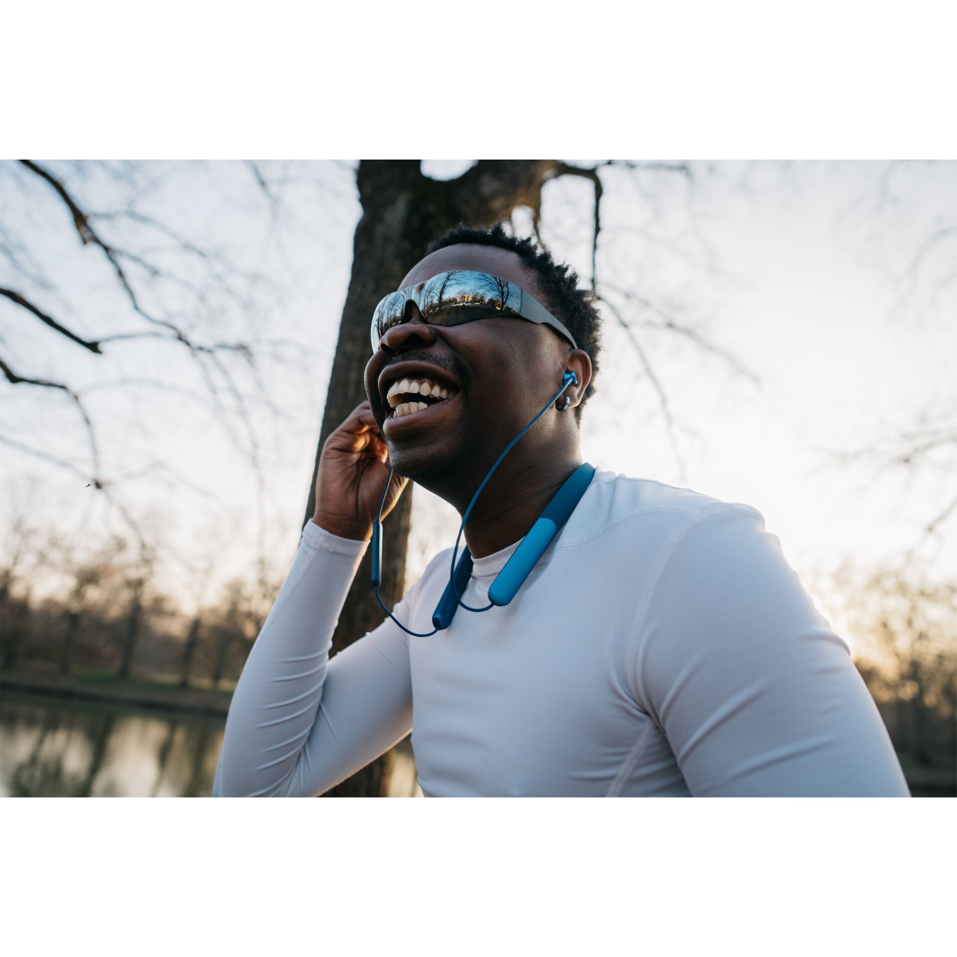 sportshirt, earphones, sunglasses, headphones, outdoor