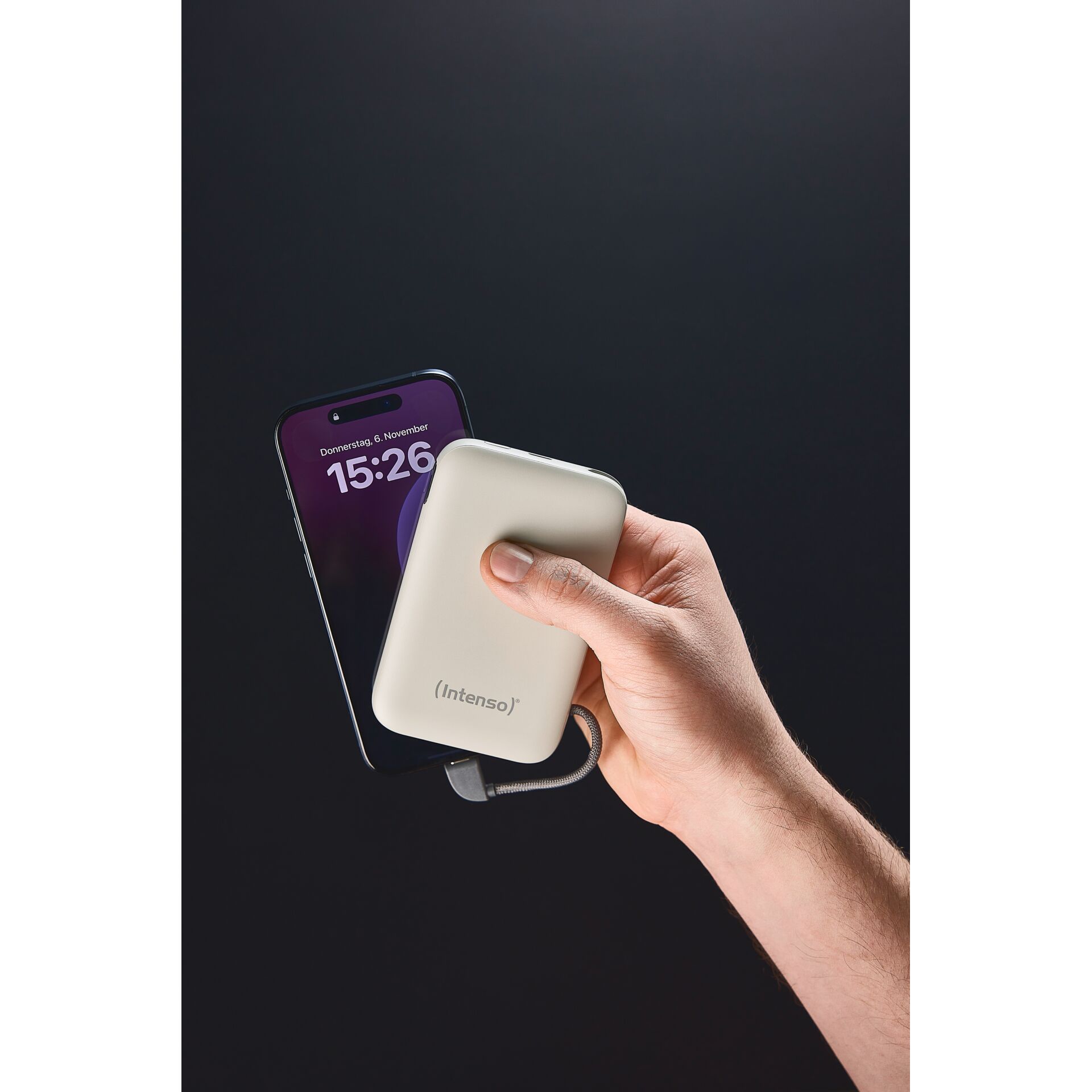 Powerbank, Externe Batterie, USB-C, kabellos laden, kompakt