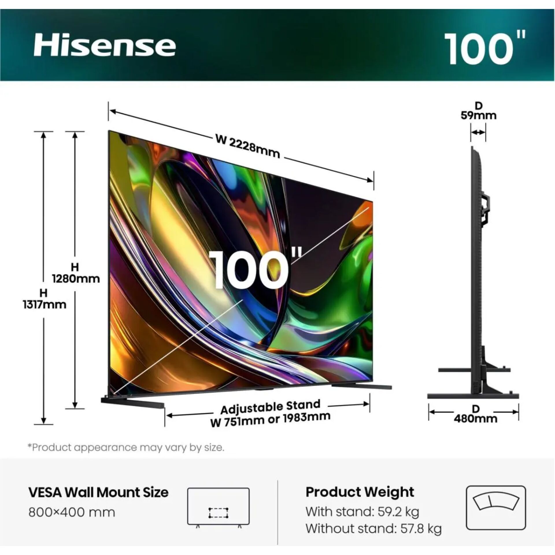 100-Zoll, LED, Fernseher, Wandmontage, verstellbarer Stand