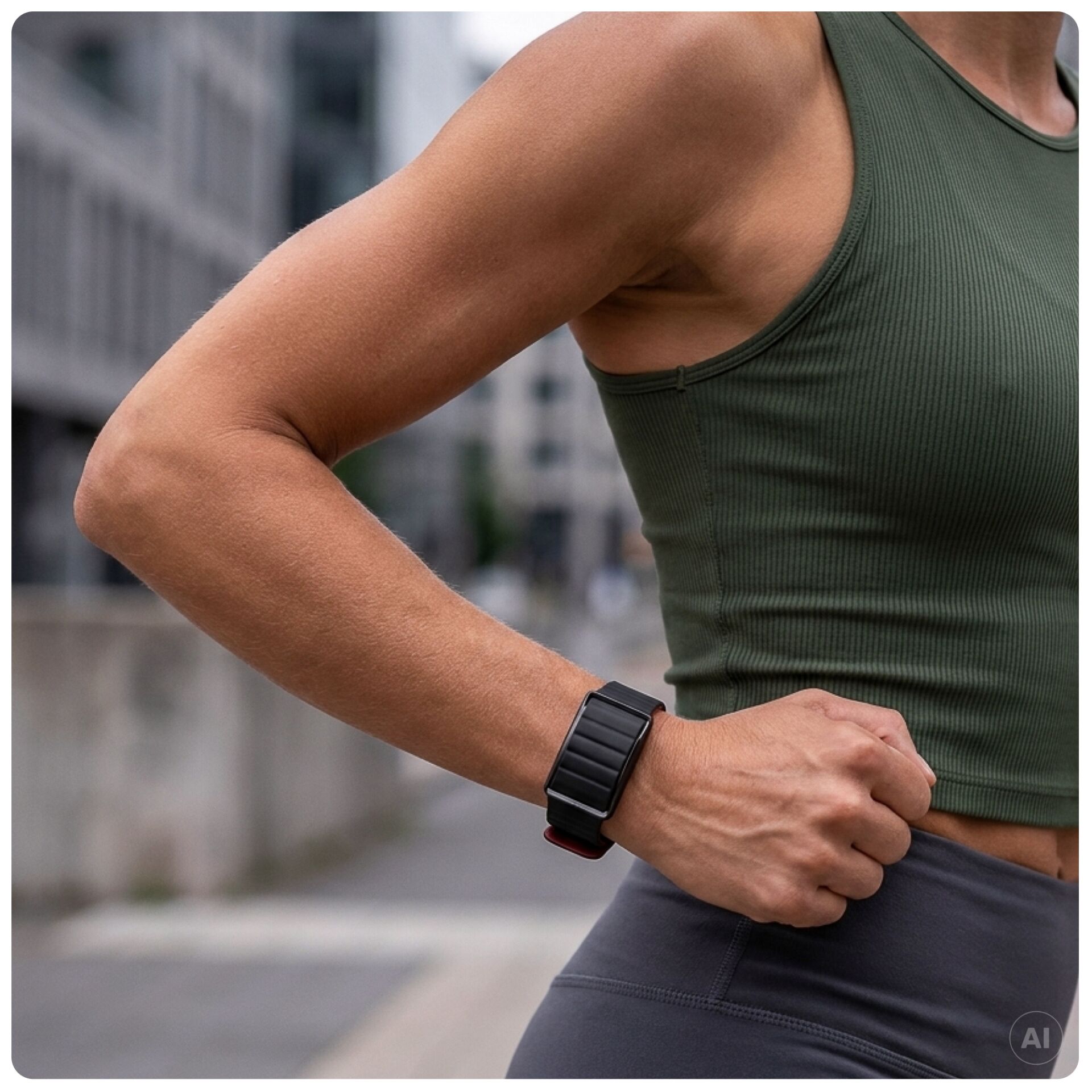 Smartwatch, Schwarzes Armband, Fitness-Tracker, Sporttop, Geripptes Material