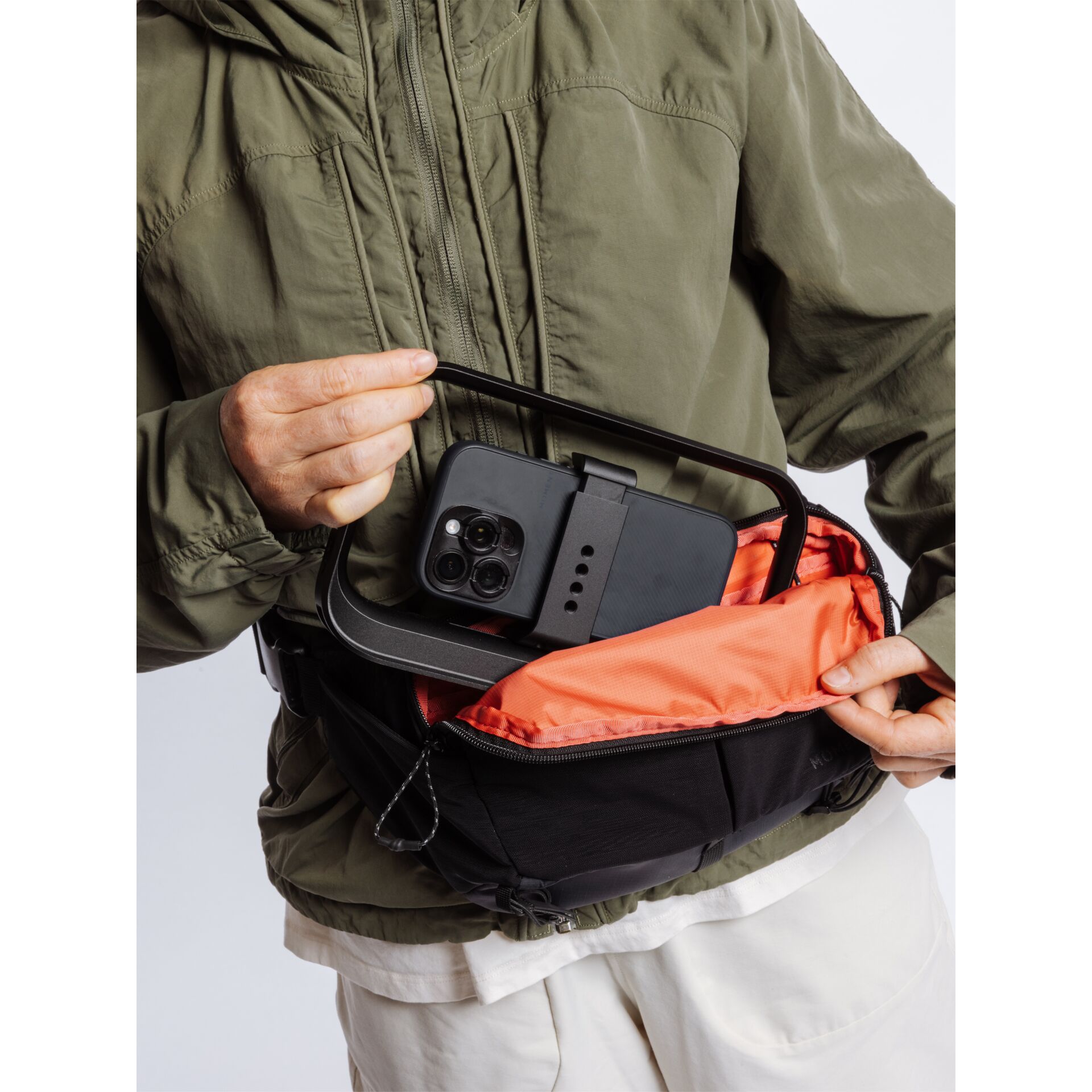 Hülle, Crossbody, Telefonhalter, Gürteltasche, Oranget Innenfutter