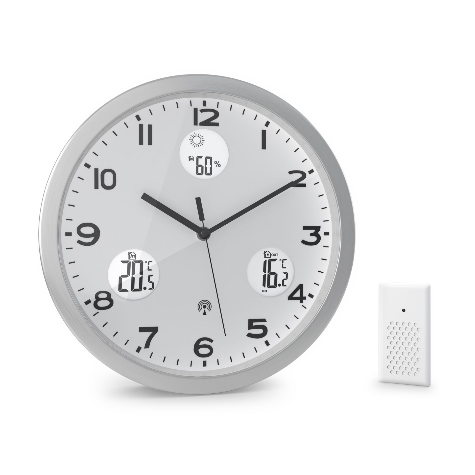 Uhr, Wanduhr, Analoguhr, Digitalanzeige, Thermometer