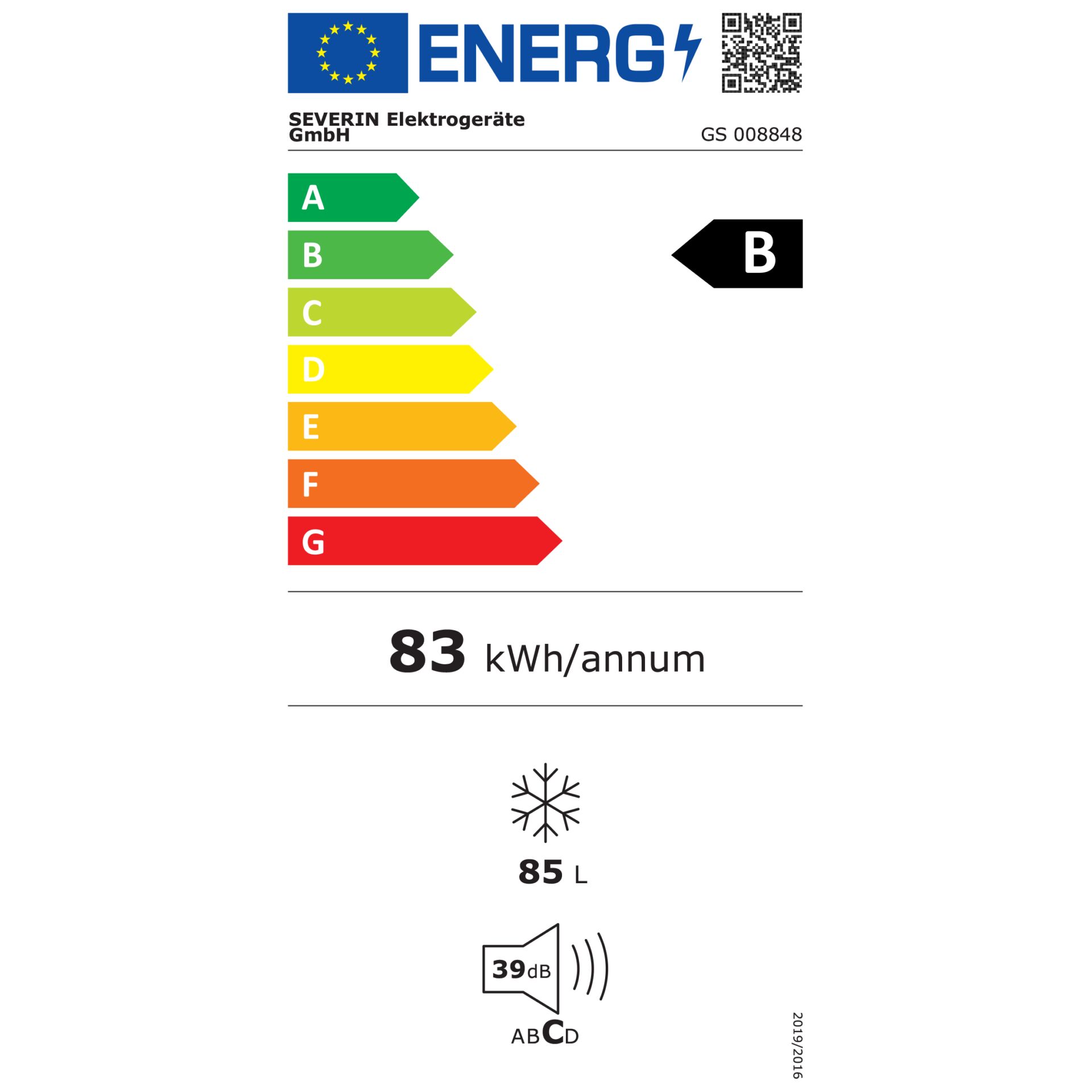 Severin 8848  Tischgefrierschrank        weiß – Energieeffizienzklasse B