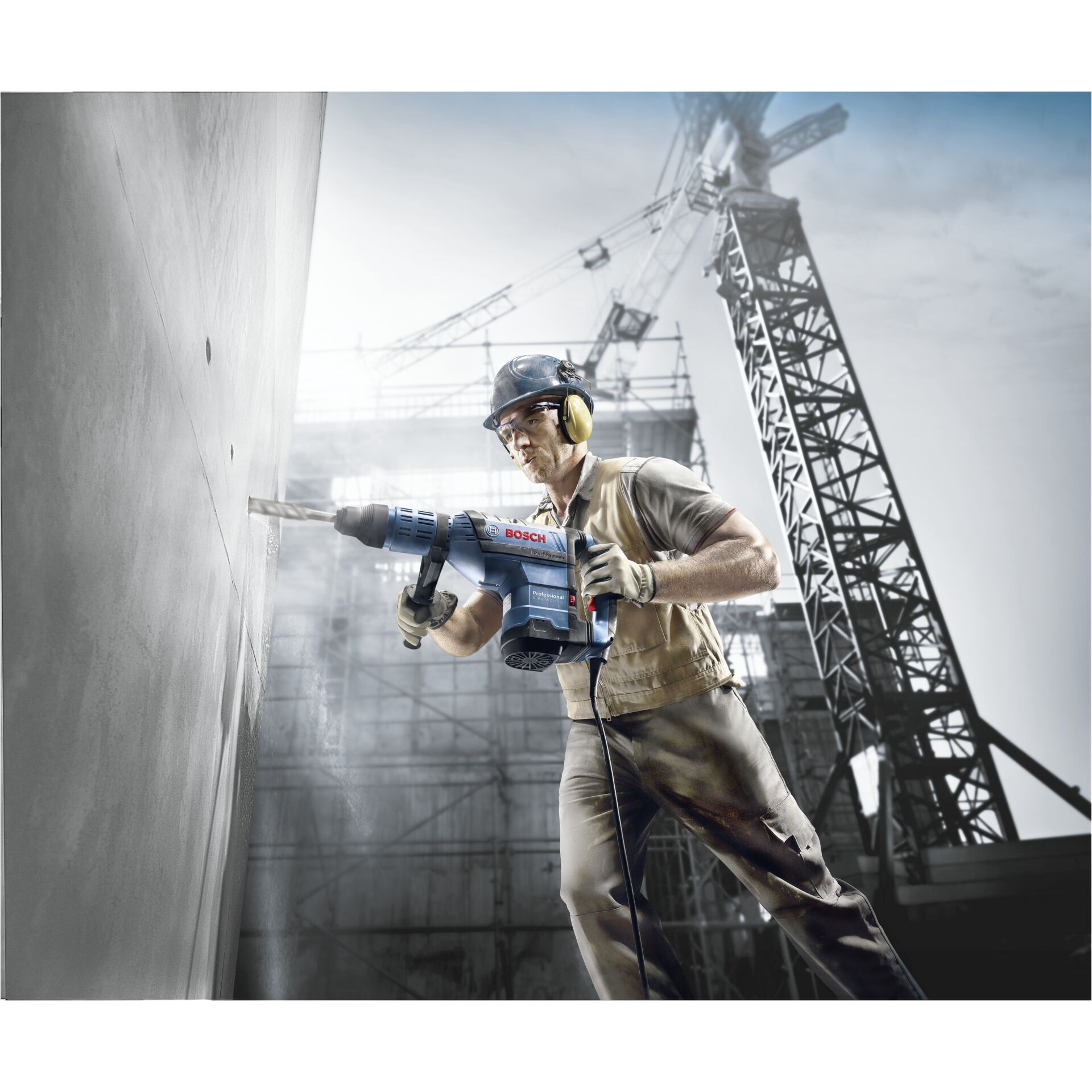 Arbeiter, Elektrische Bohrmaschine, Schutzhelm, Helm, Konstruktion