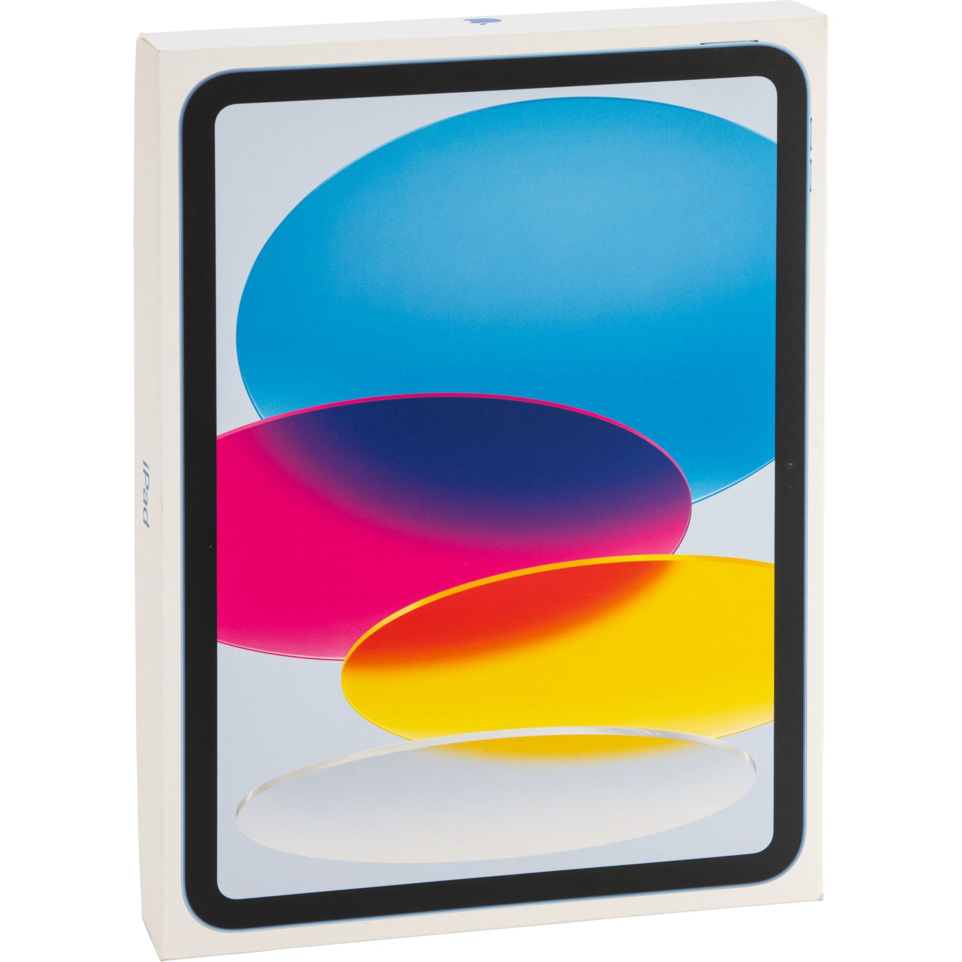 Tablet, iPad, weiße Verpackung, schwarzer Bildschirmrahmen, buntes Display