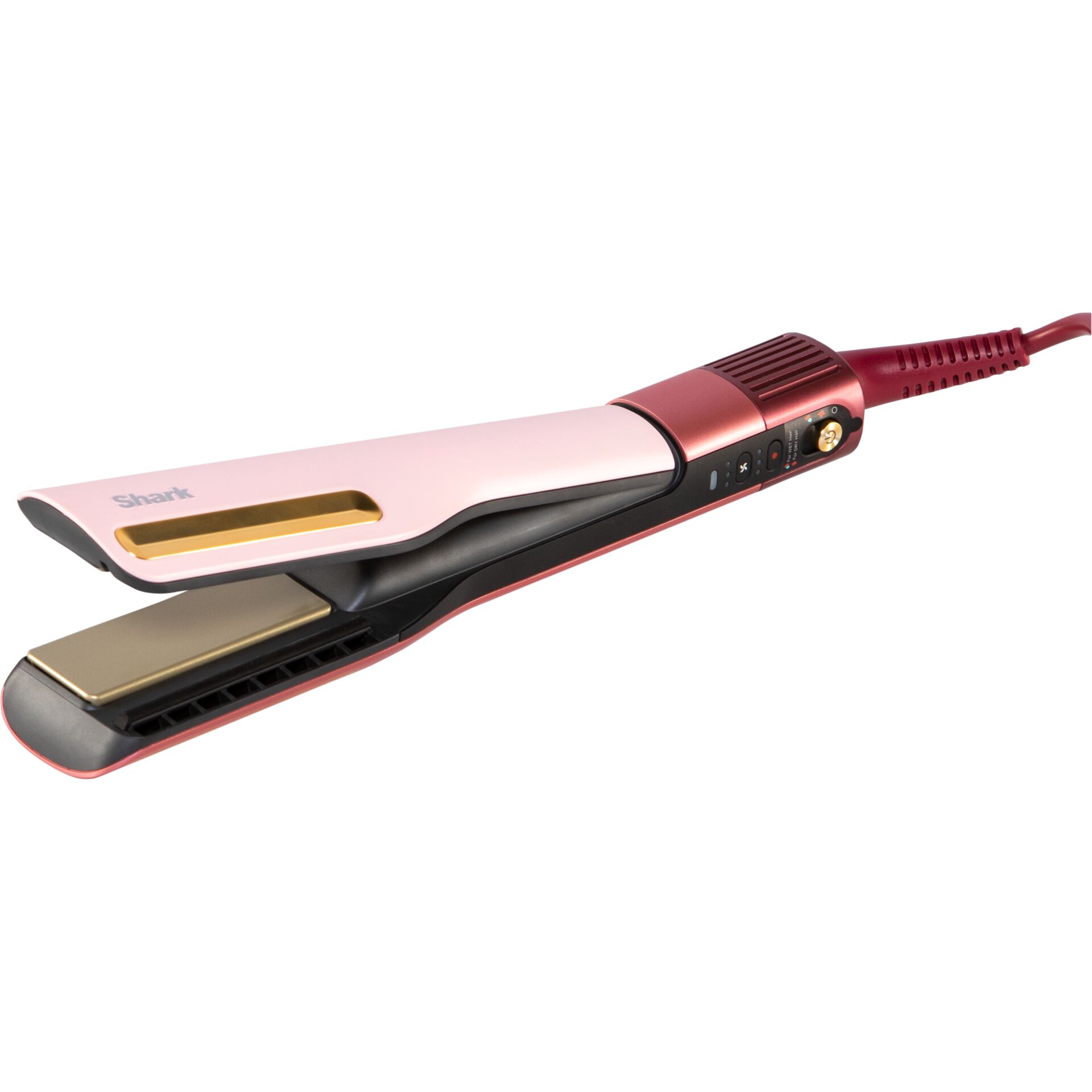 Haareisenbürste, Glättbürste, Glätter, Keramikplatten, Rot-pink