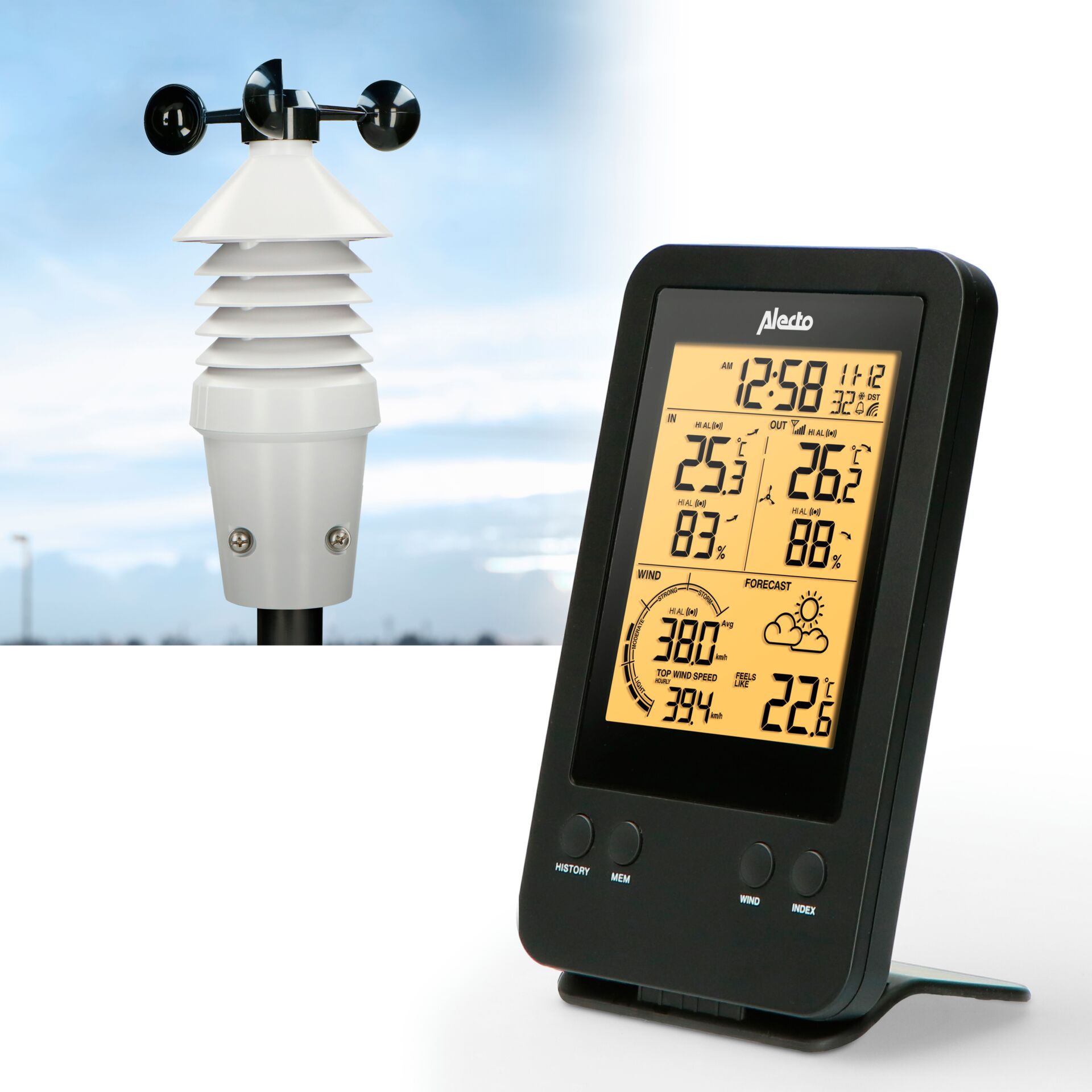 Wetterstation, Thermo-Hygrometer, Außensensor, Display, Wetterdaten