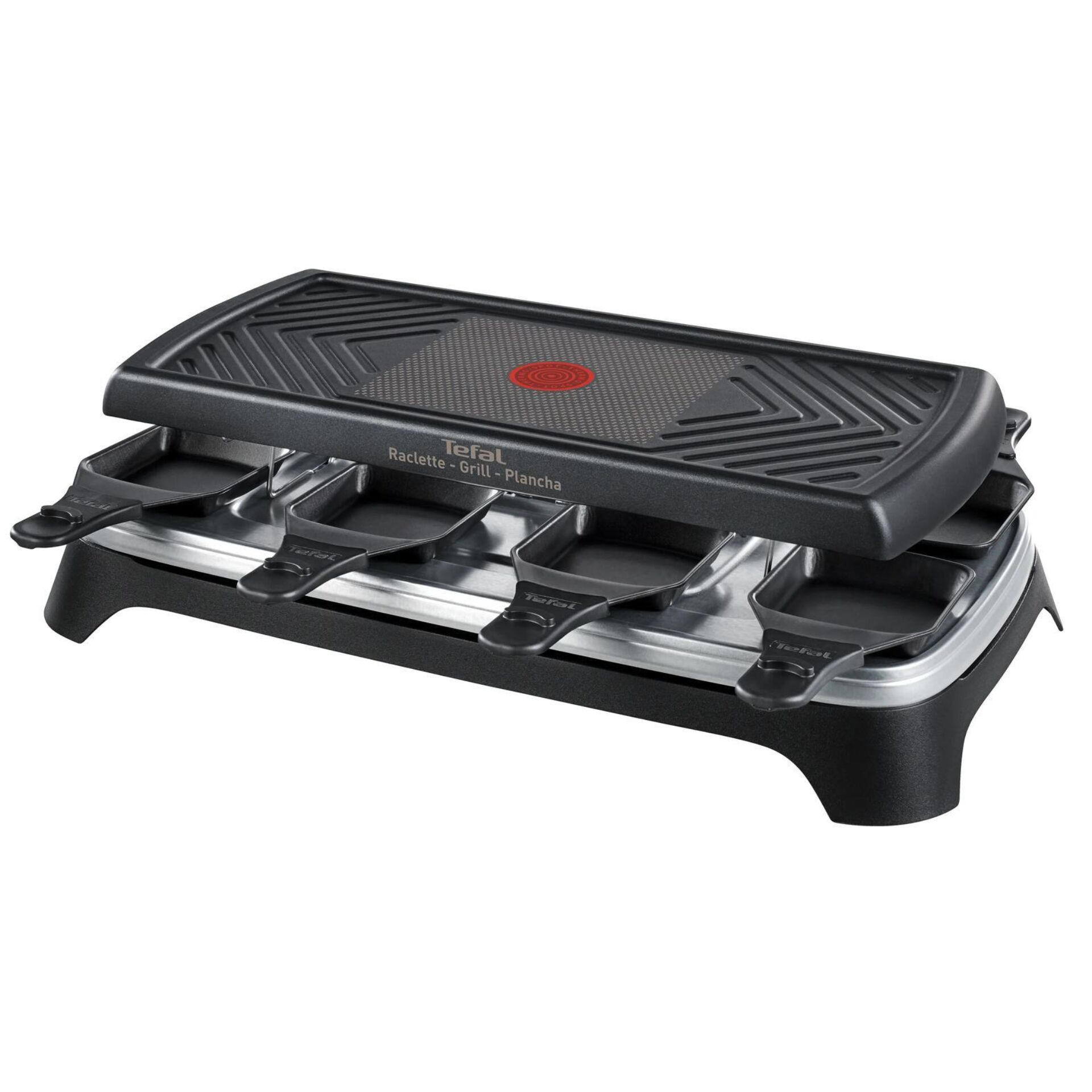 Raclette-Grill, Grillplatte, Tischgrill, Schwarz, Pfännchen